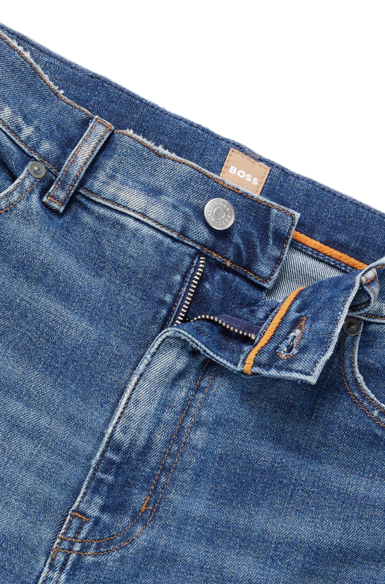 Calça jeans BOSS laranja de cintura alta em denim elástico azul