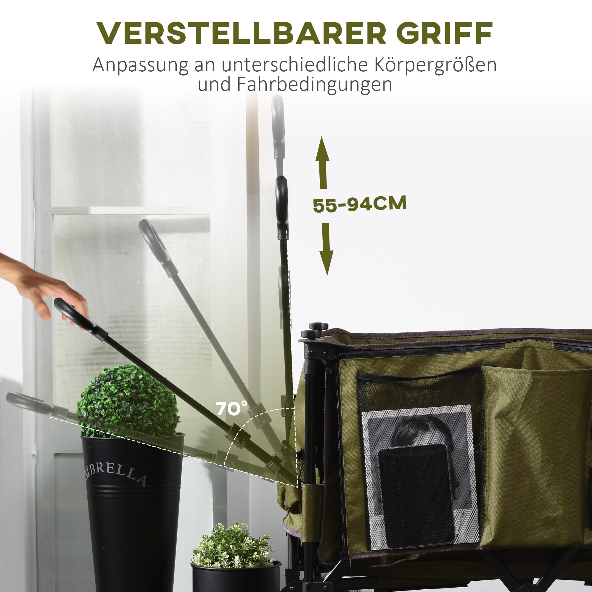 Outsunny Bollerwagen mit Seitentasche grün 100L x 48B x 100,5H cm