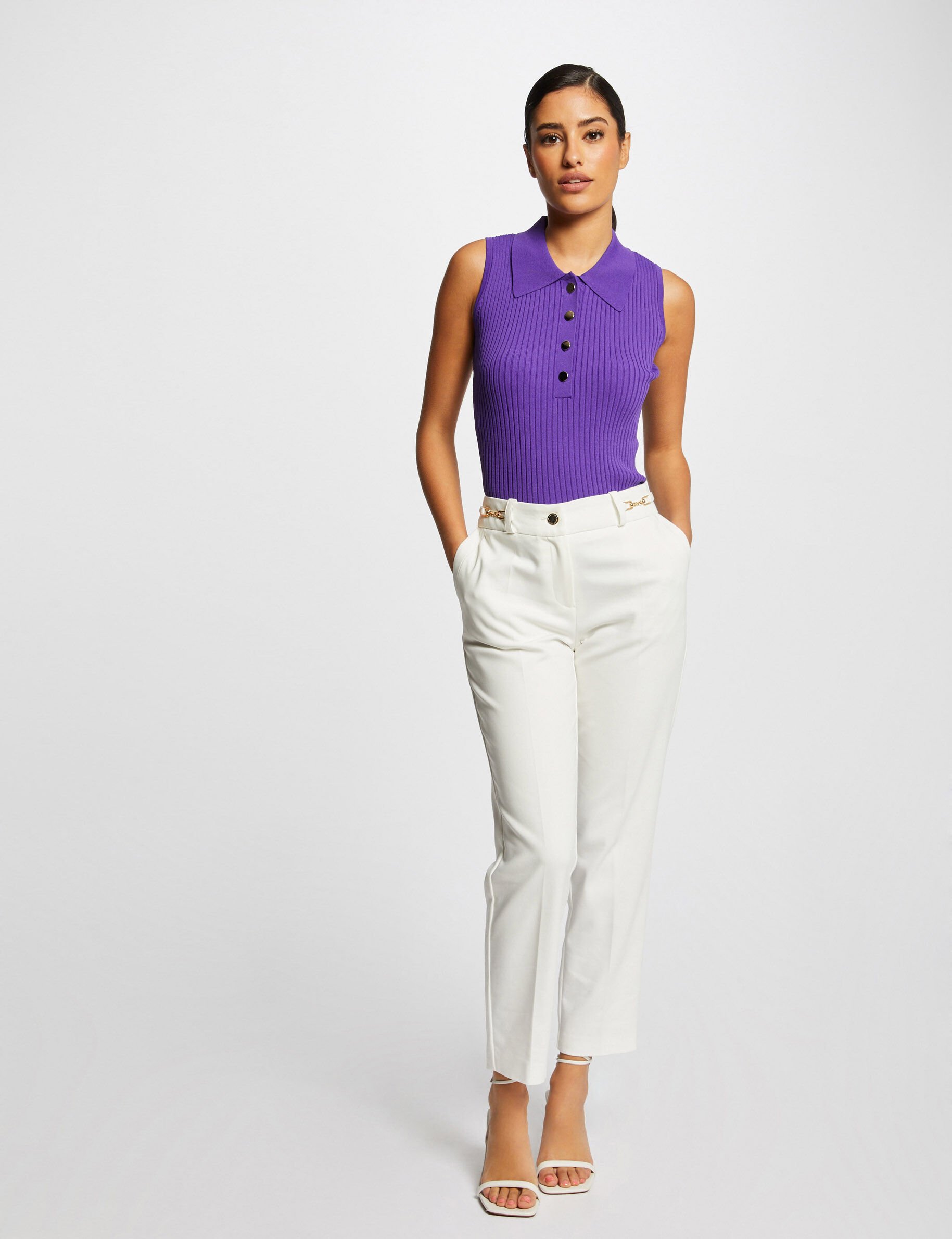 Pull débardeur sans manches col polo violet fonce femme - violet_fonce