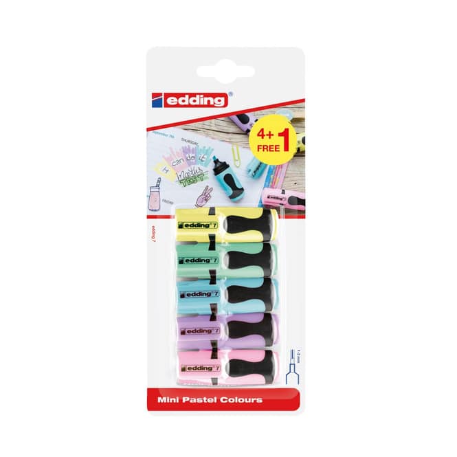 Edding 7 - Mini-Textmarker - Pastellfarben - 4 + 1