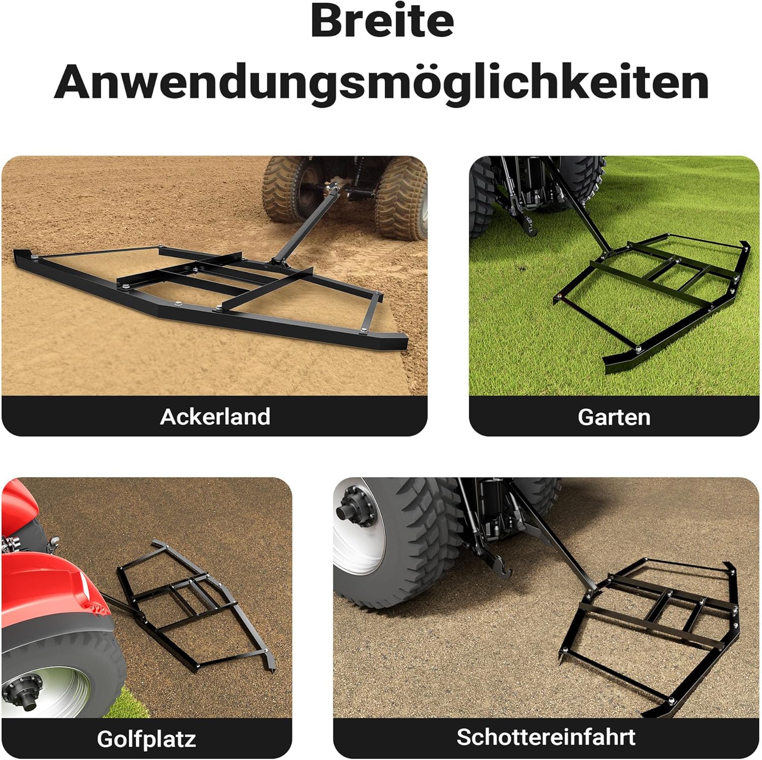 Wiltec Schleppegge 190 x 98 cm, Wiesenegge für Rasentraktor, ATV und UTV, Wiesenschleppe zur Bodenbearbeitung und Bodennivellierung