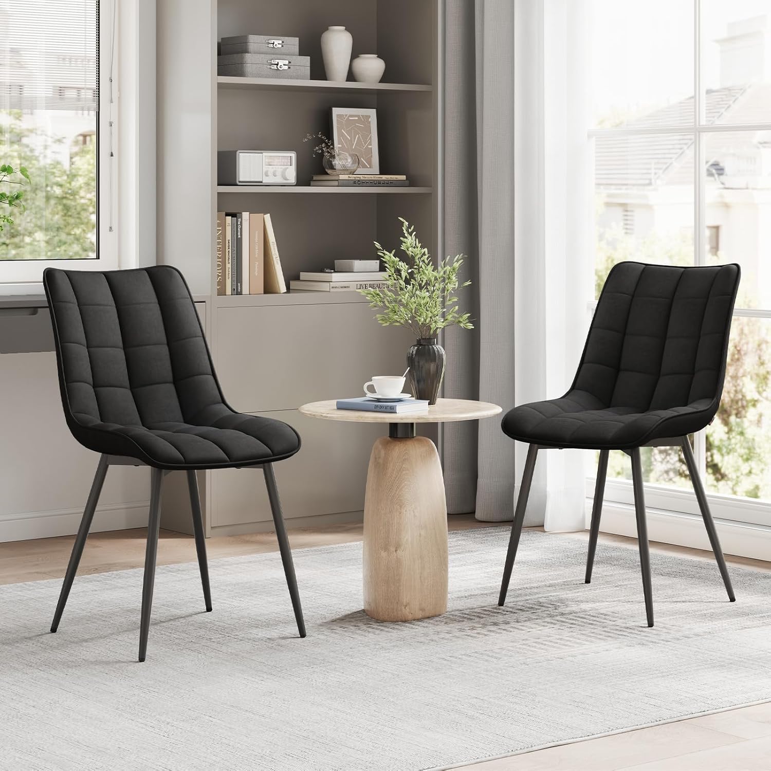 WOLTU Esszimmerstühle 2er Set, für Wohnzimmer Küche Esszimmer, Küchenstühle gepolstert mit Rückenlehne, Sitzfläche aus Stoffbezug, mit Metallbeinen, bis 150 kg belastbar, Anthrazit