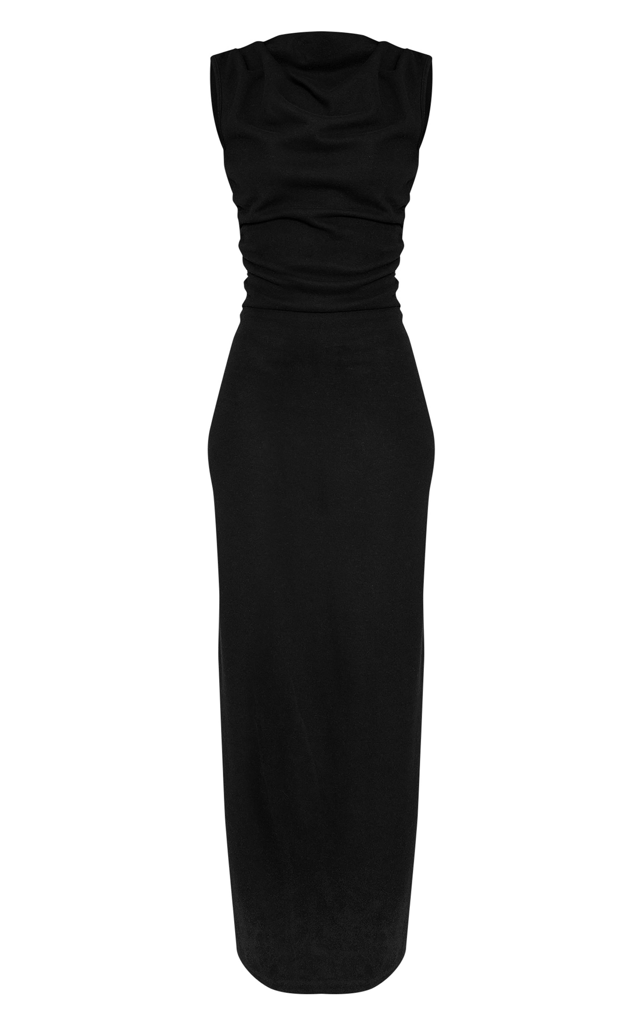 Noir Robe Maxi Longue Col Bateau En Jersey Brossé Doux Pour Grande Taille