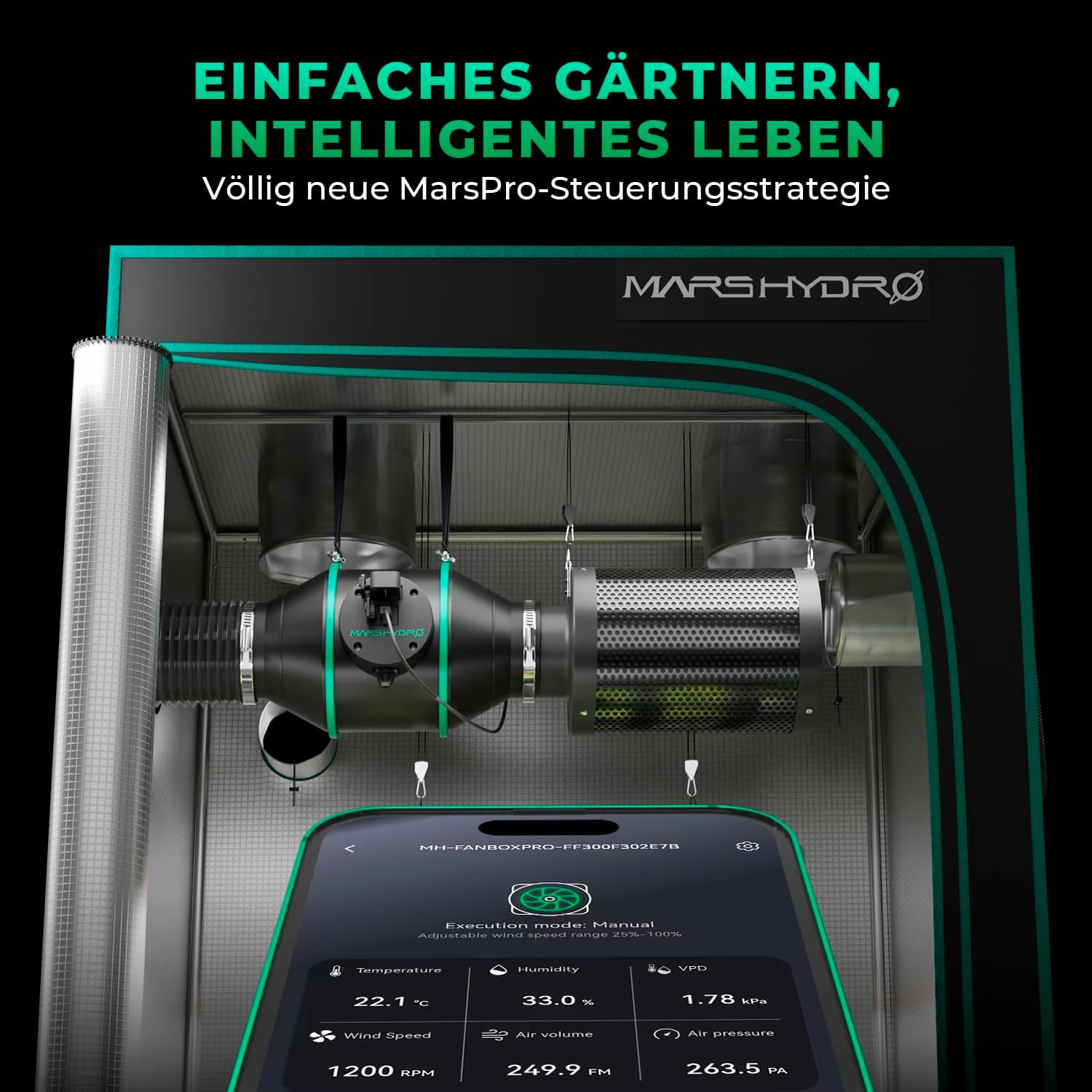 Mars Hydro iFresh Rohrventilator 100mm, 350m³/h Leiser EC Motor, 27W Rohrlüfter EU-Stecker, Abluftventilator für Growbox, Growzelt und Gewächshaus Hydrokultur