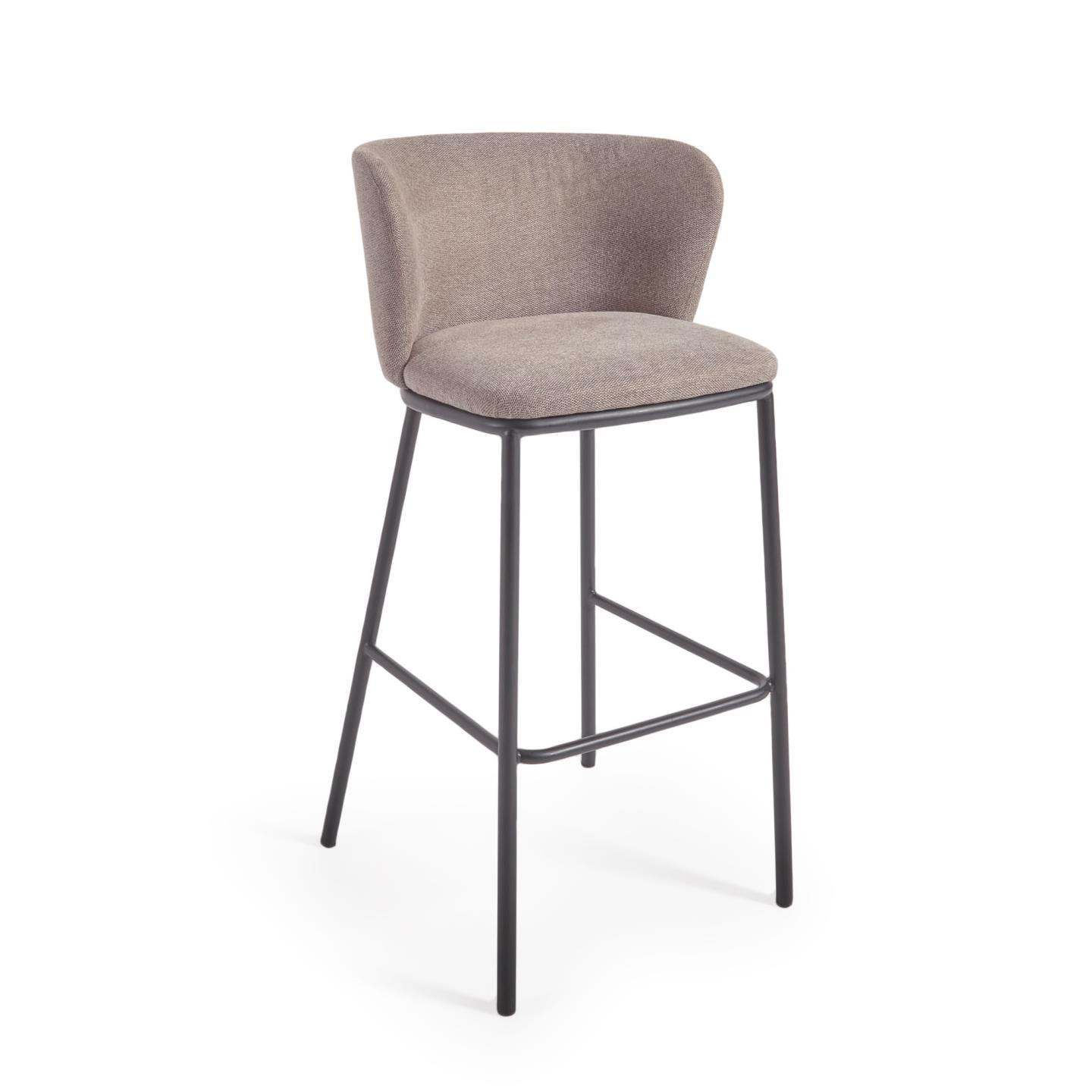 Kave Home Barhocker Chenille hellbraun/Metall schwarz