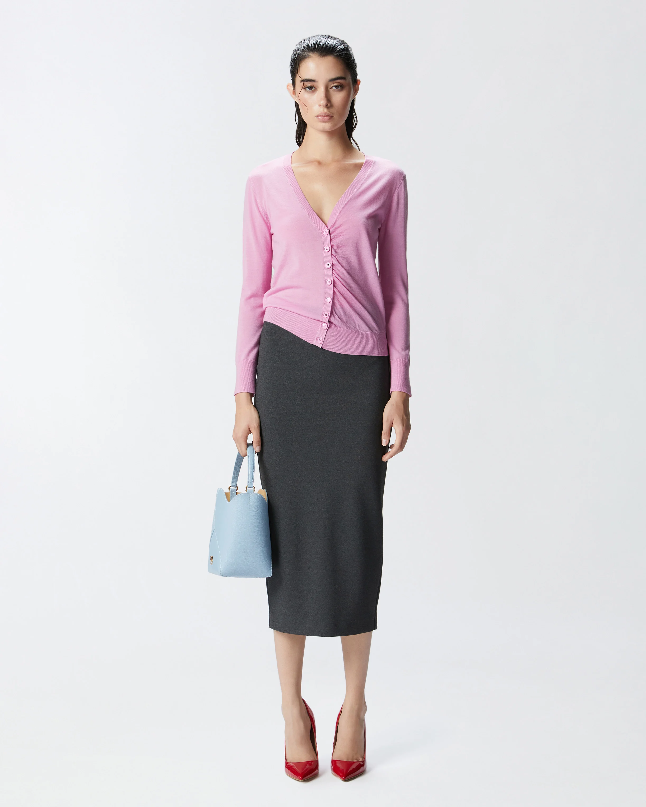 Cardigan ajusté à col v | Rose