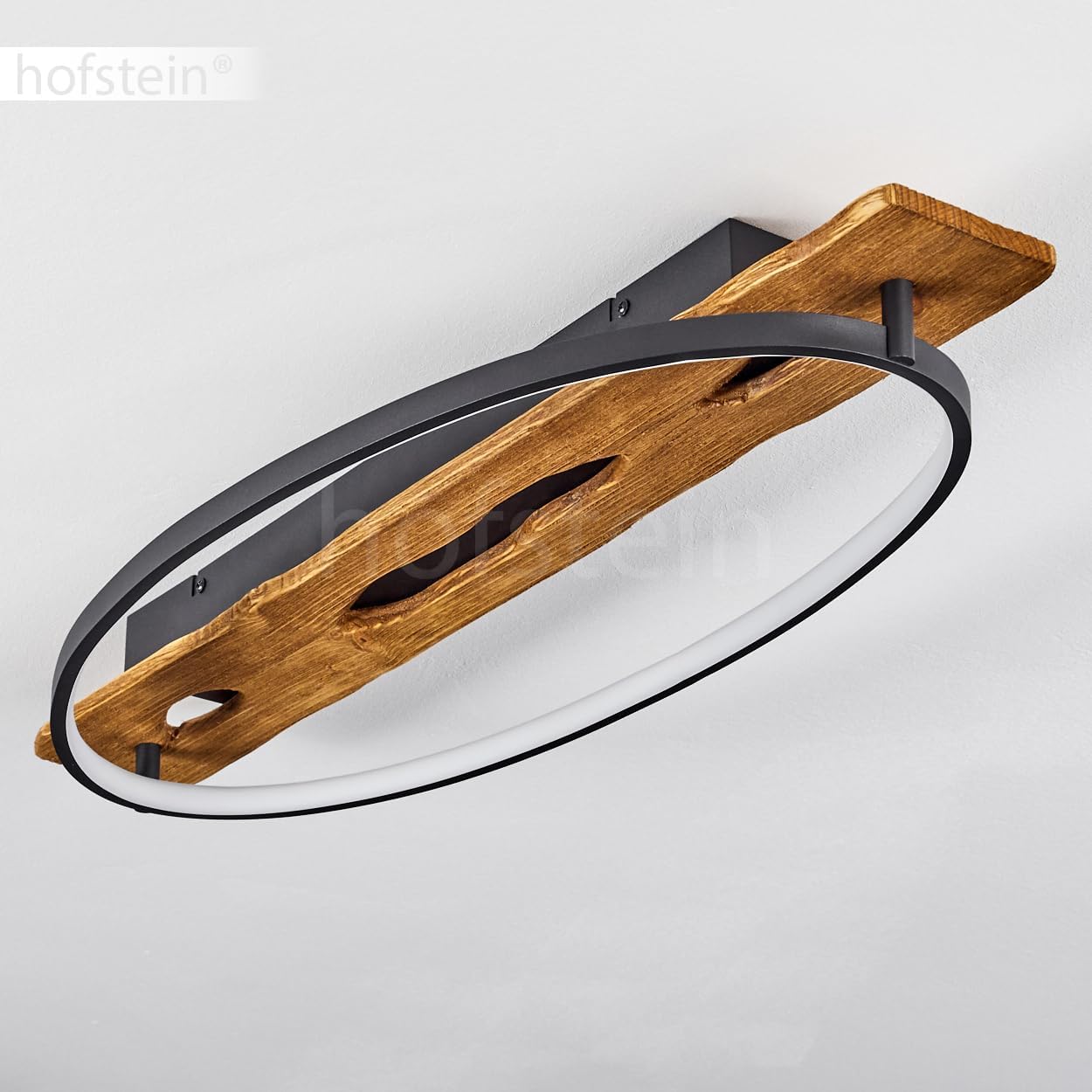 LED Deckenleuchte Nevogilde, moderne Deckenlampe aus Metall/Holz/Kunststoff in Anthazit/Natur/Weiß, Leuchte 1-flammig im skandinavischen Design mit Holzbalken, 2400 Lumen, 3000 Kelvin, LED 20 Watt