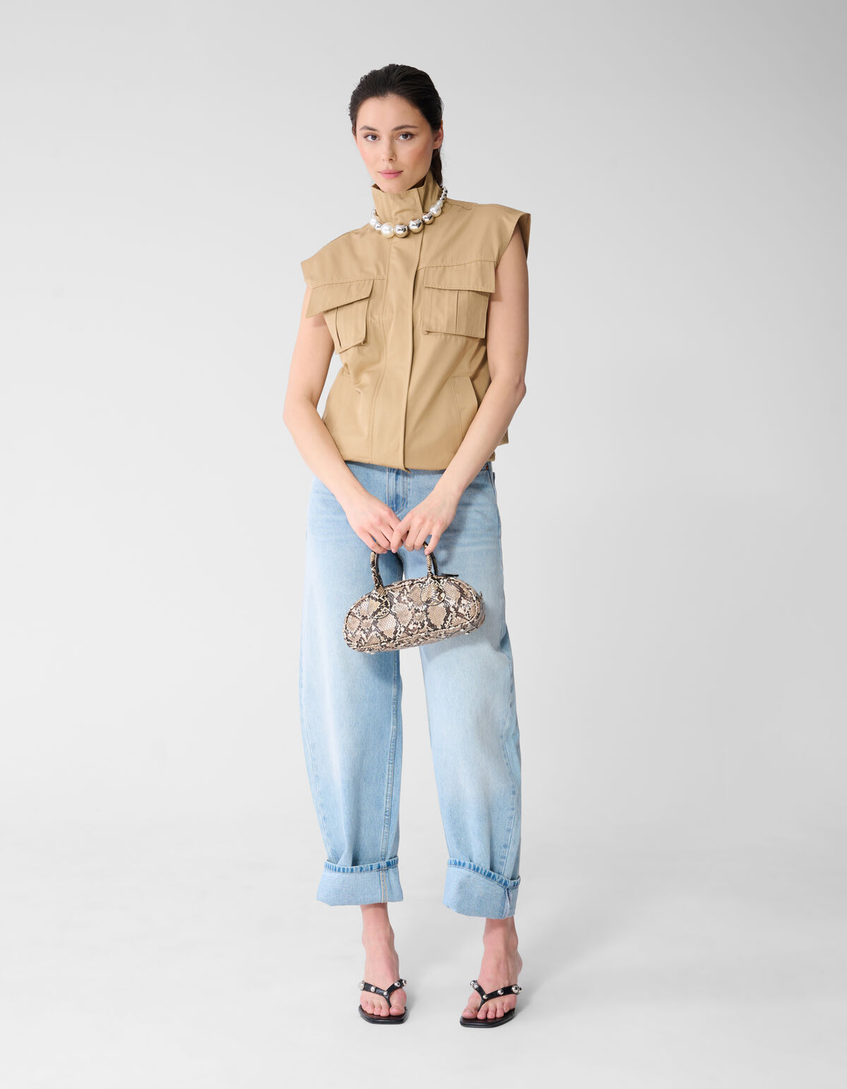 Sleeveless Cargo Jack Beige