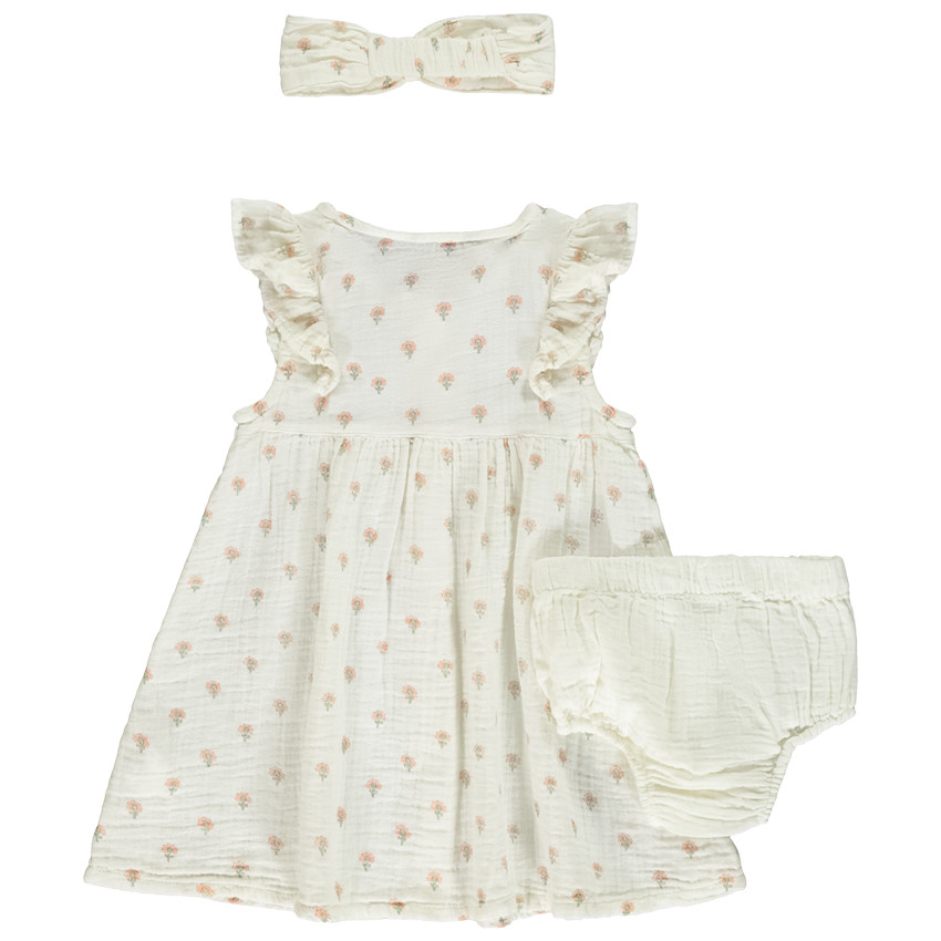 Ensemble 3 pièces en double gaze imprimé floral pour bébé fille
