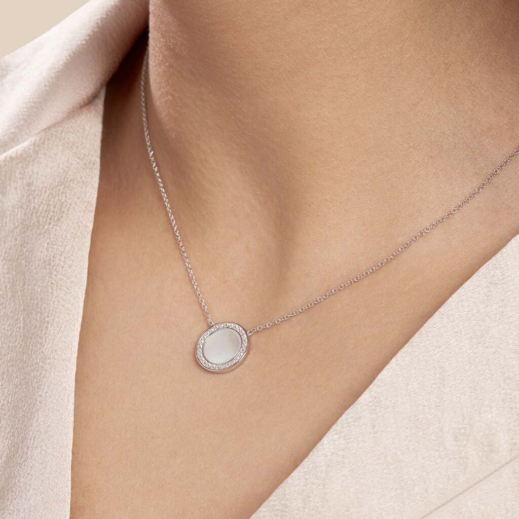 Collier Argent Blanc Nawala Nacre Oxyde De Zirconium
