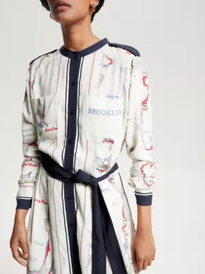 Vestido midi camisa com estampa de lenço