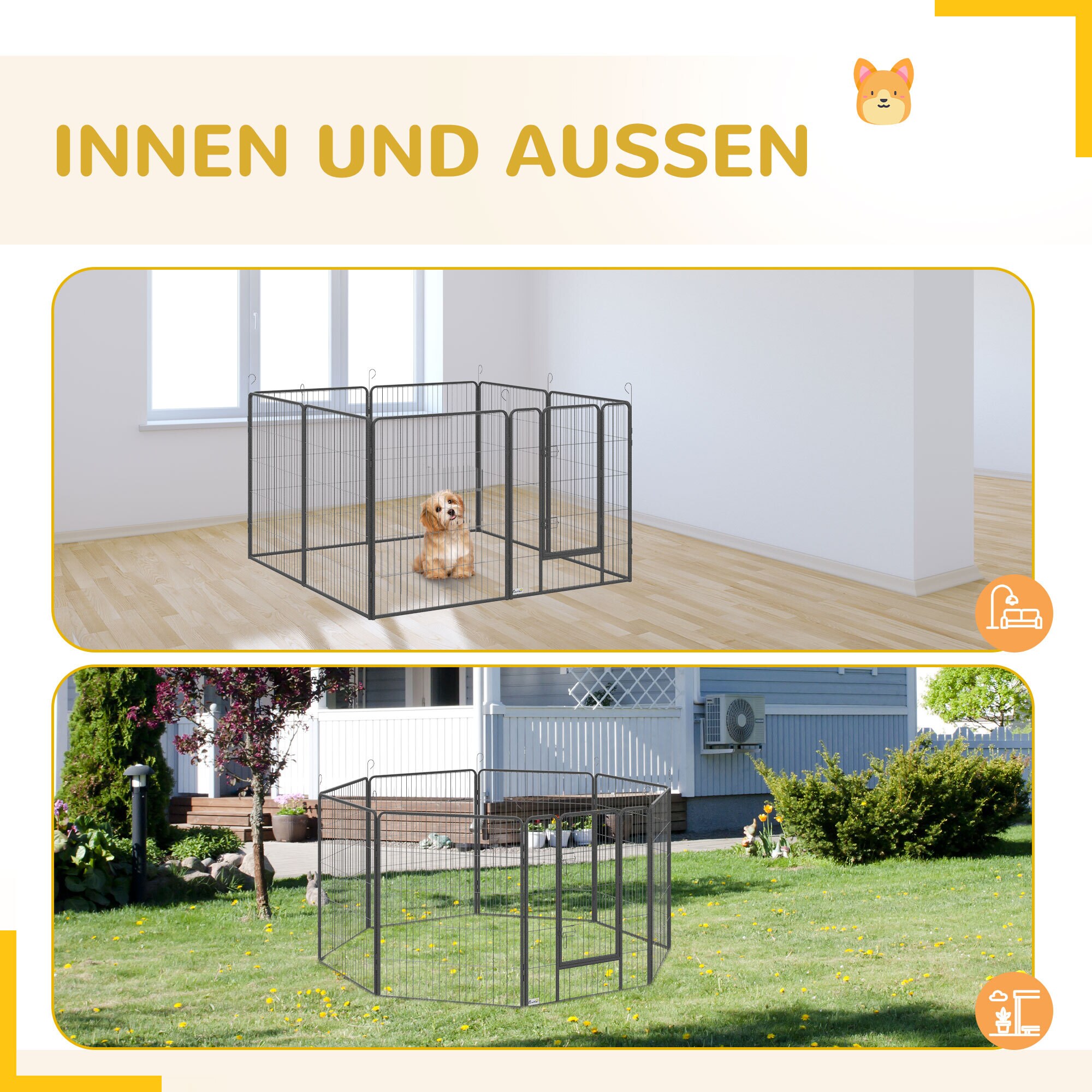 PawHut Freigehege mit zwei Türen grau 320L x 320B x 100H cm