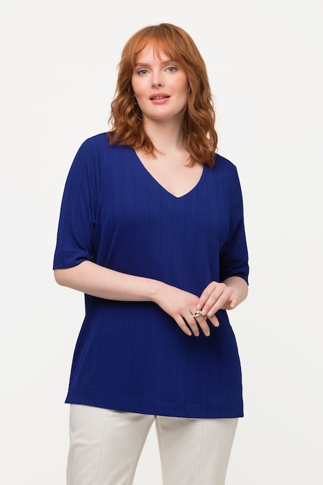 Slinkyshirt, Rippstruktur, V-Ausschnitt, Halbarm