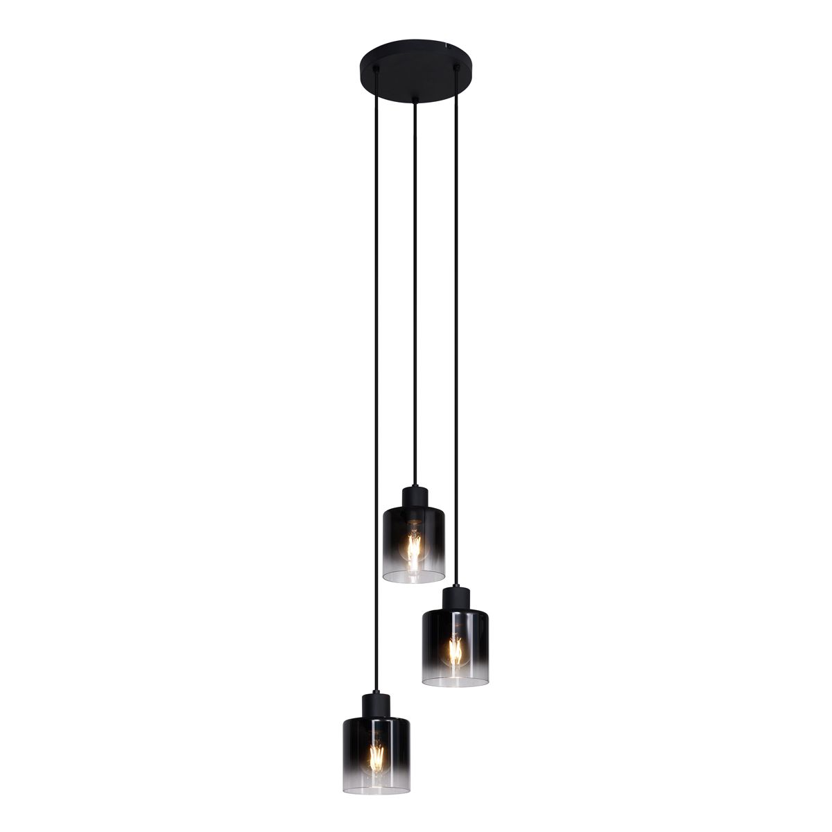 Moderne hanglamp zwart met smoke glas 3-lichts - Dame