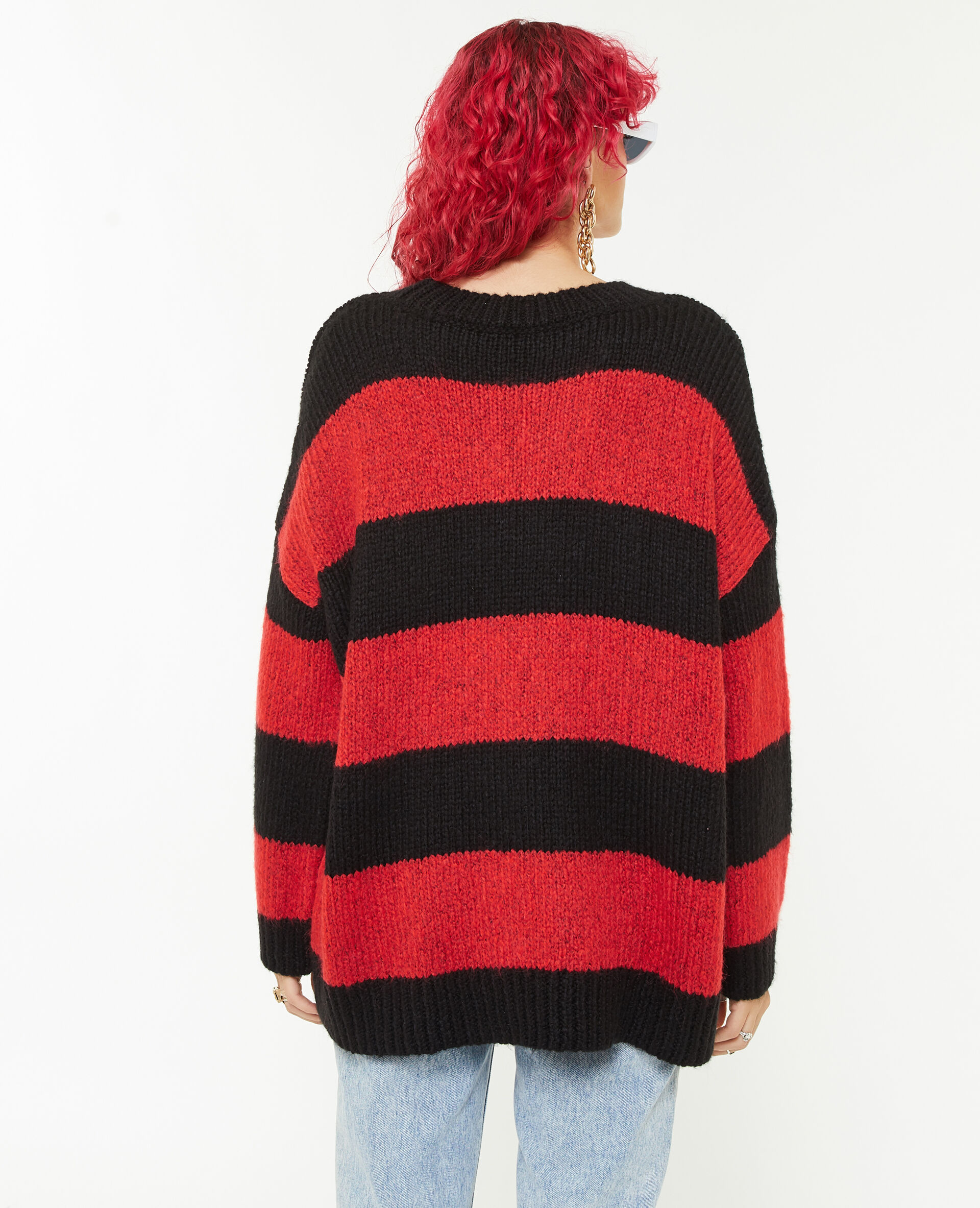 Pull oversize à rayures - Rouge