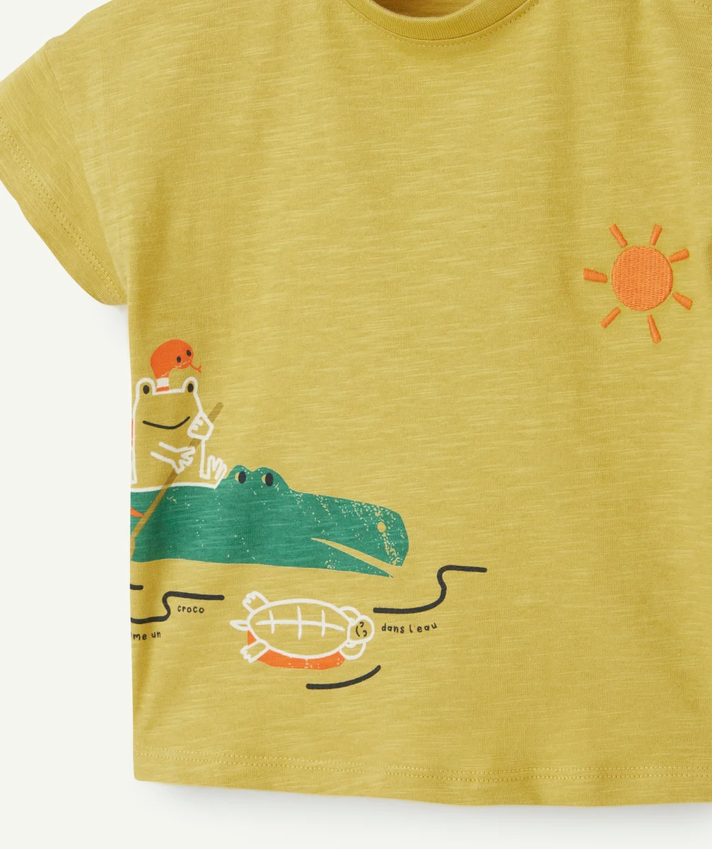 T-SHIRT MANCHES COURTES BÉBÉ GARÇON EN COTON BIO JAUNE THÈME CROCO