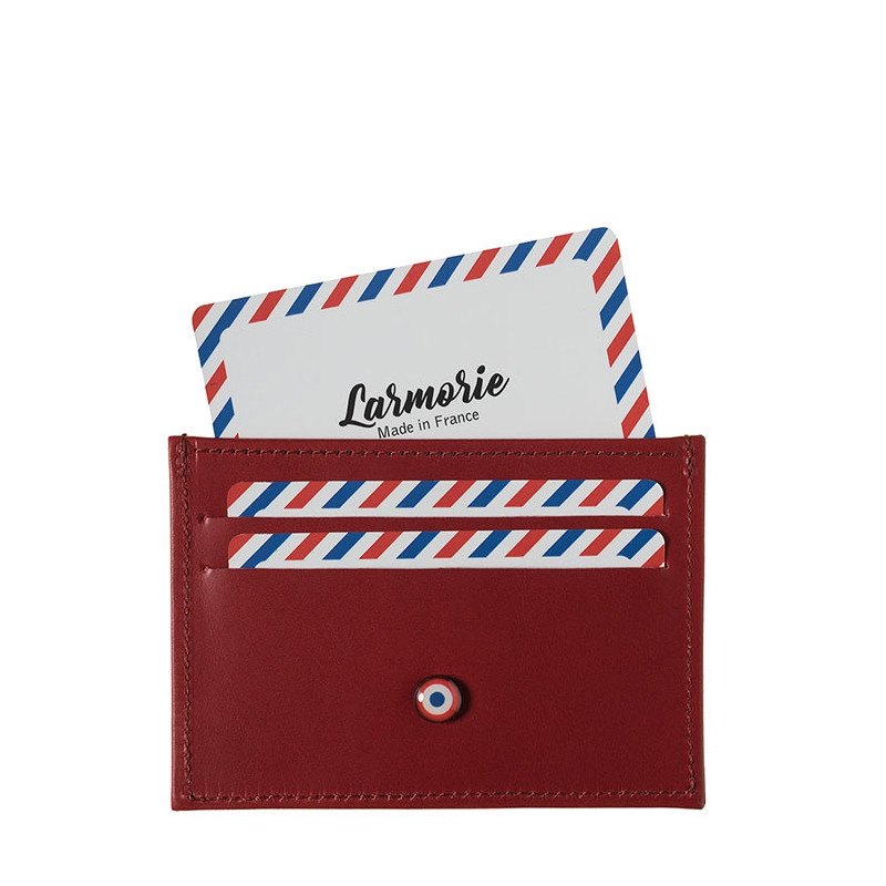 Porte-cartes Georges en cuir végétal Galet Rouge