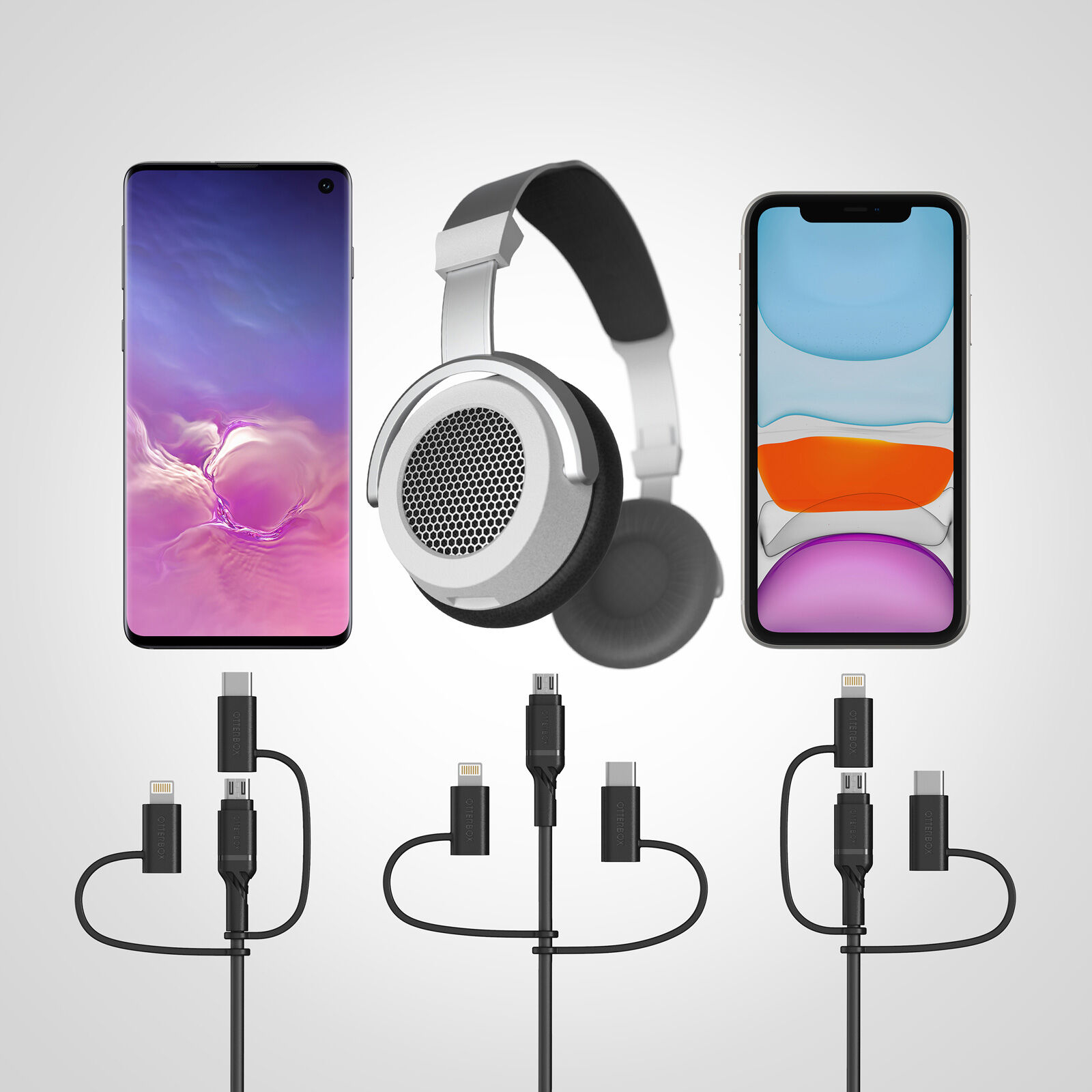 (1m) 3A 3in1 Standard MFi USB A auf USB C / Lightning / Micro USB Ladekabel Datenkabel (78-52685) - Black