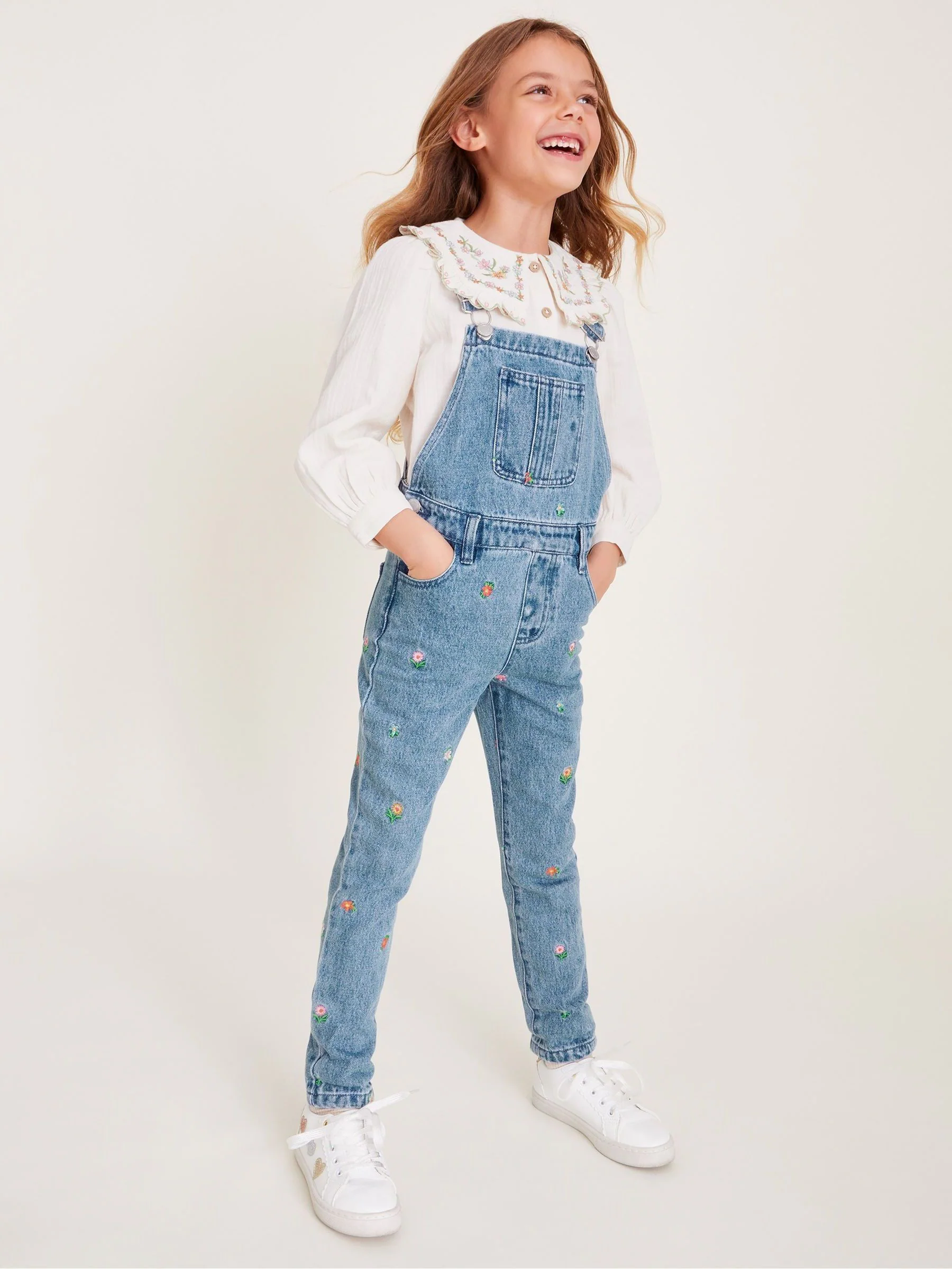 Monsoon Bloemen geborduurde Denim 100% katoenen bretelbroeken