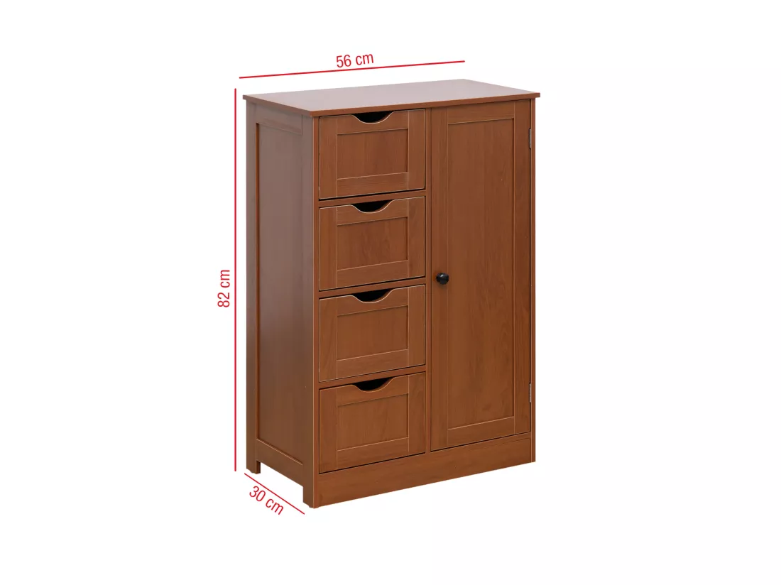 Meuble de salle de bain 4 Tiroirs 1 Porte en Bois brun