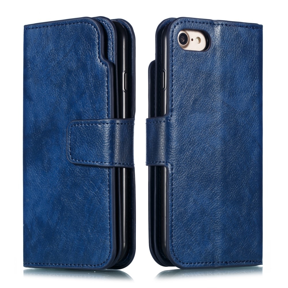 iPhone SE (2022/2020) / 8 / 7 Leder Wallet Etui Tasche mit 9 Kartenfächern - Dunkelblau