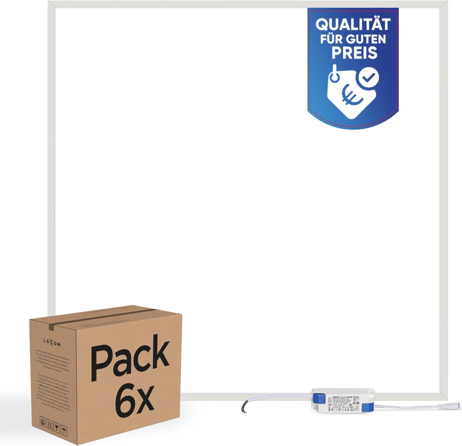 LED Panel 62x62 cm - 6x LED Deckenleuchte Neutralweiß für Rasterdecken Deckenpanel Rasterleuchte Platten Einbau Deckenlampe Odenwalddecke (4000K)
