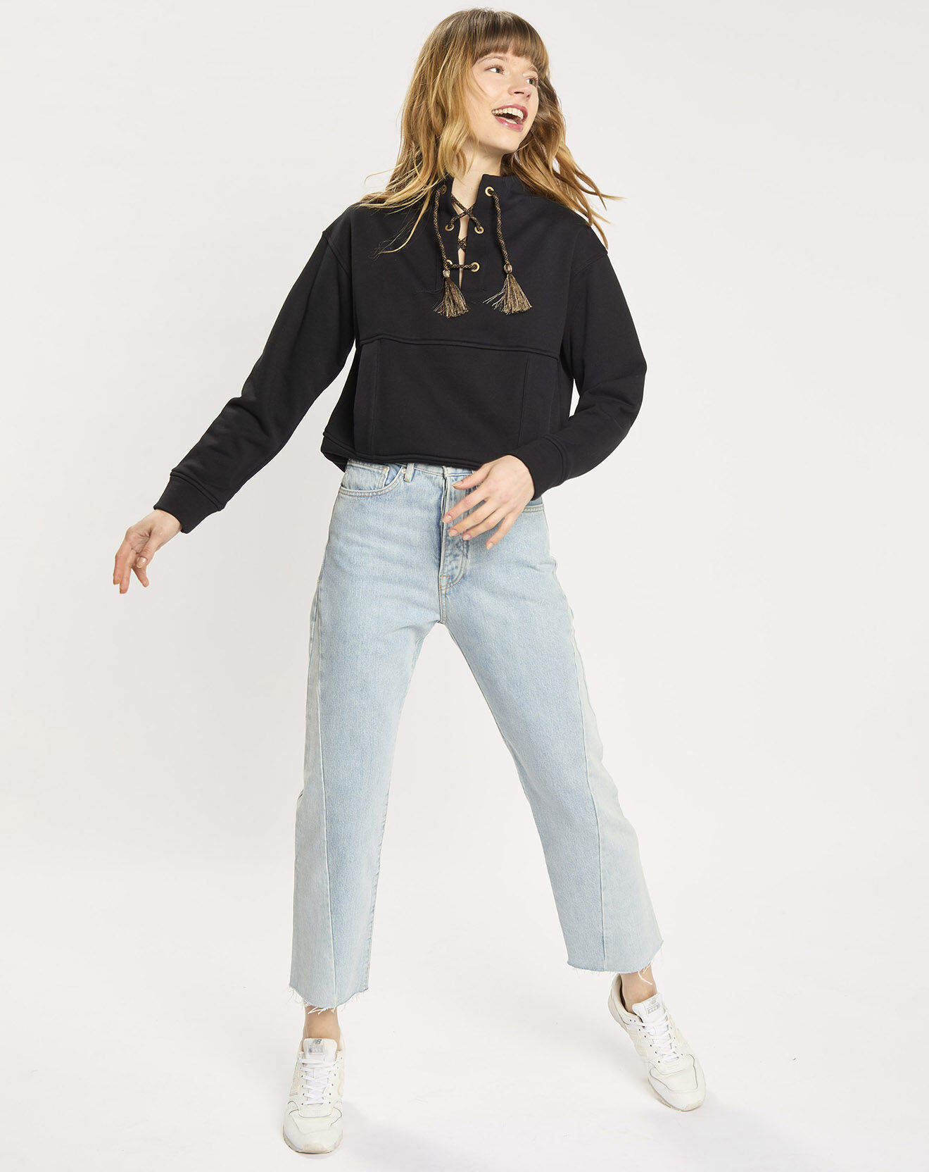 Scotch & Soda Jean boyfriend crop det couture bleu clair