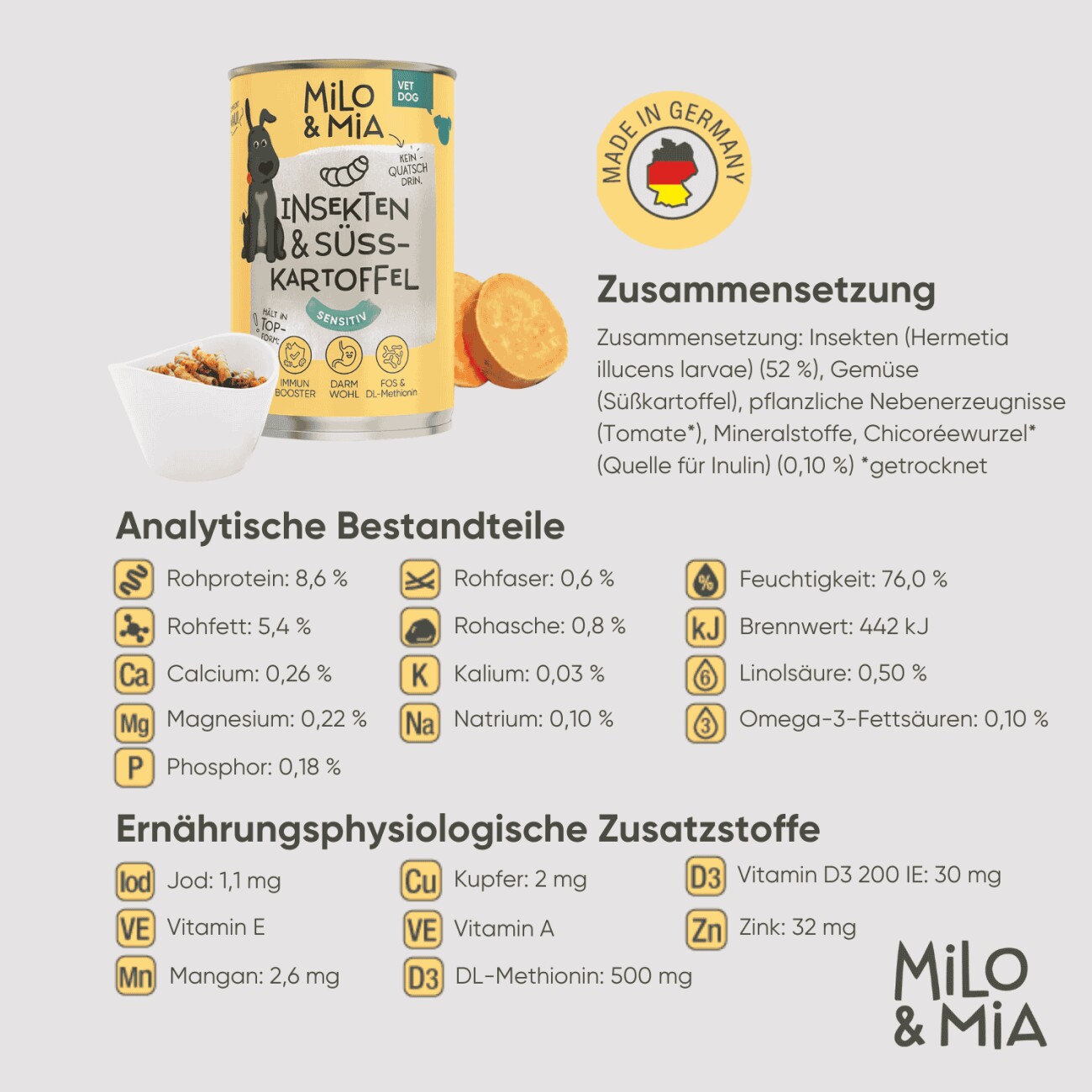 Milo & Mia Insekten & Süßkartoffel 6x400 g