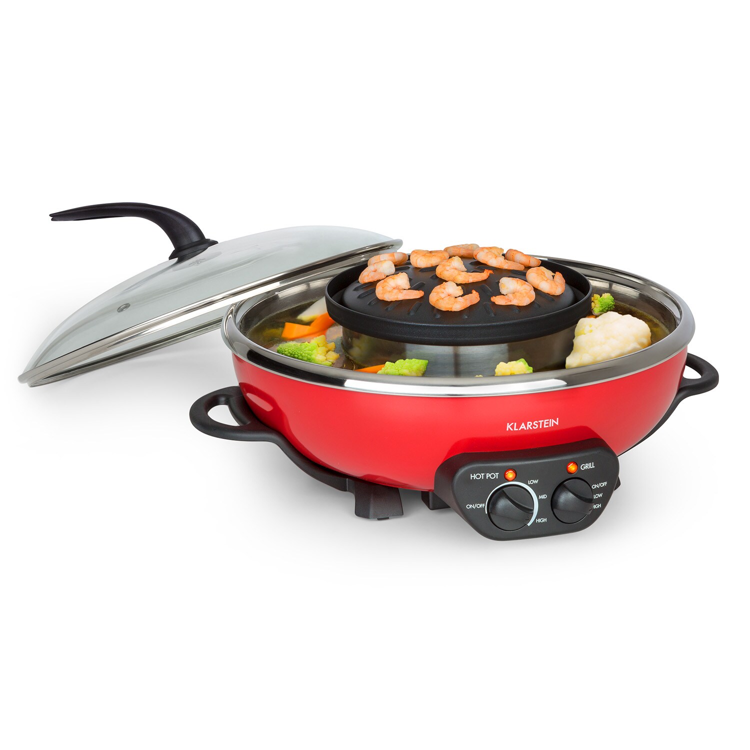 Szechuan Hot Pot und Grillplatte 5l Vol. 1350 W, 600 W rot