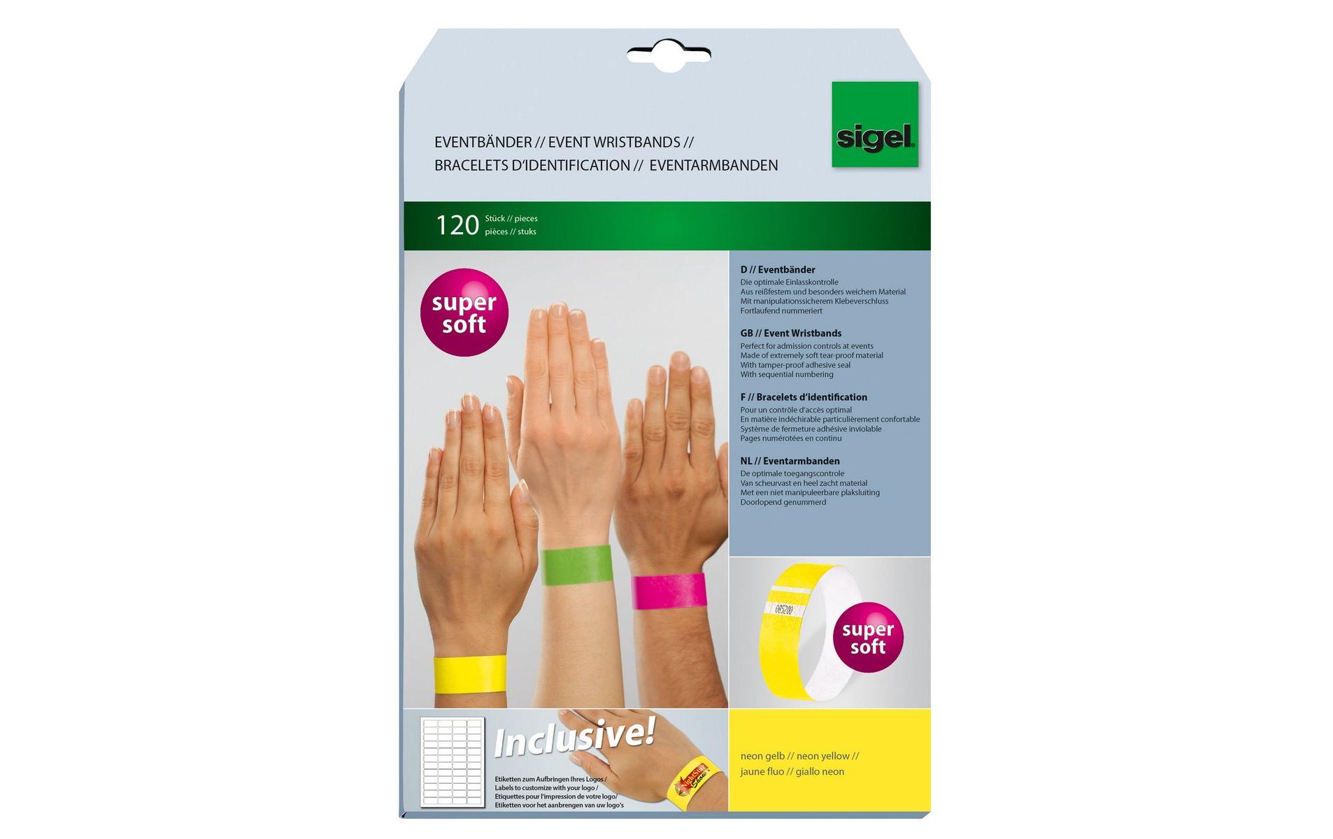 Eventbänder Super Soft 25.5 x 2.5 cm, 120 Blatt, Neon GelbEintrittsbänder ideal zur diskreten Einlasskontrolle