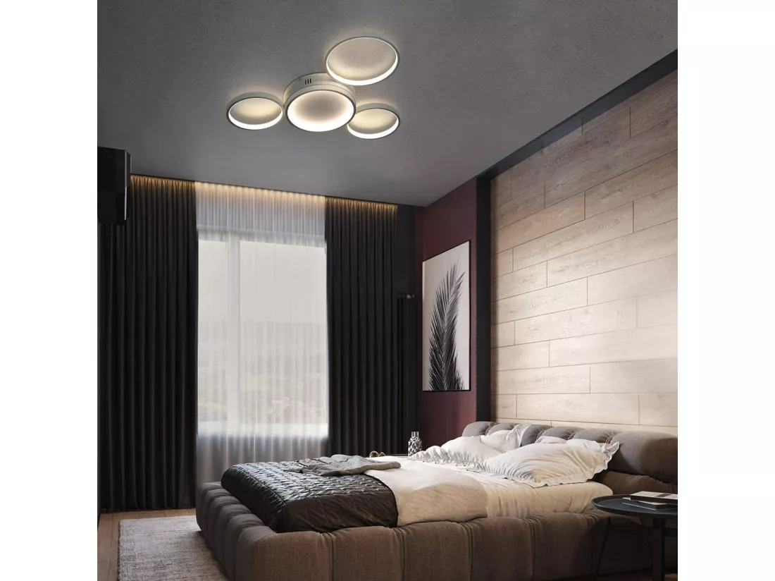 NETTLIFE Plafonnier LED plafonnier avec télécommande dimmable 52W moderne avec 4 anneaux métalliques