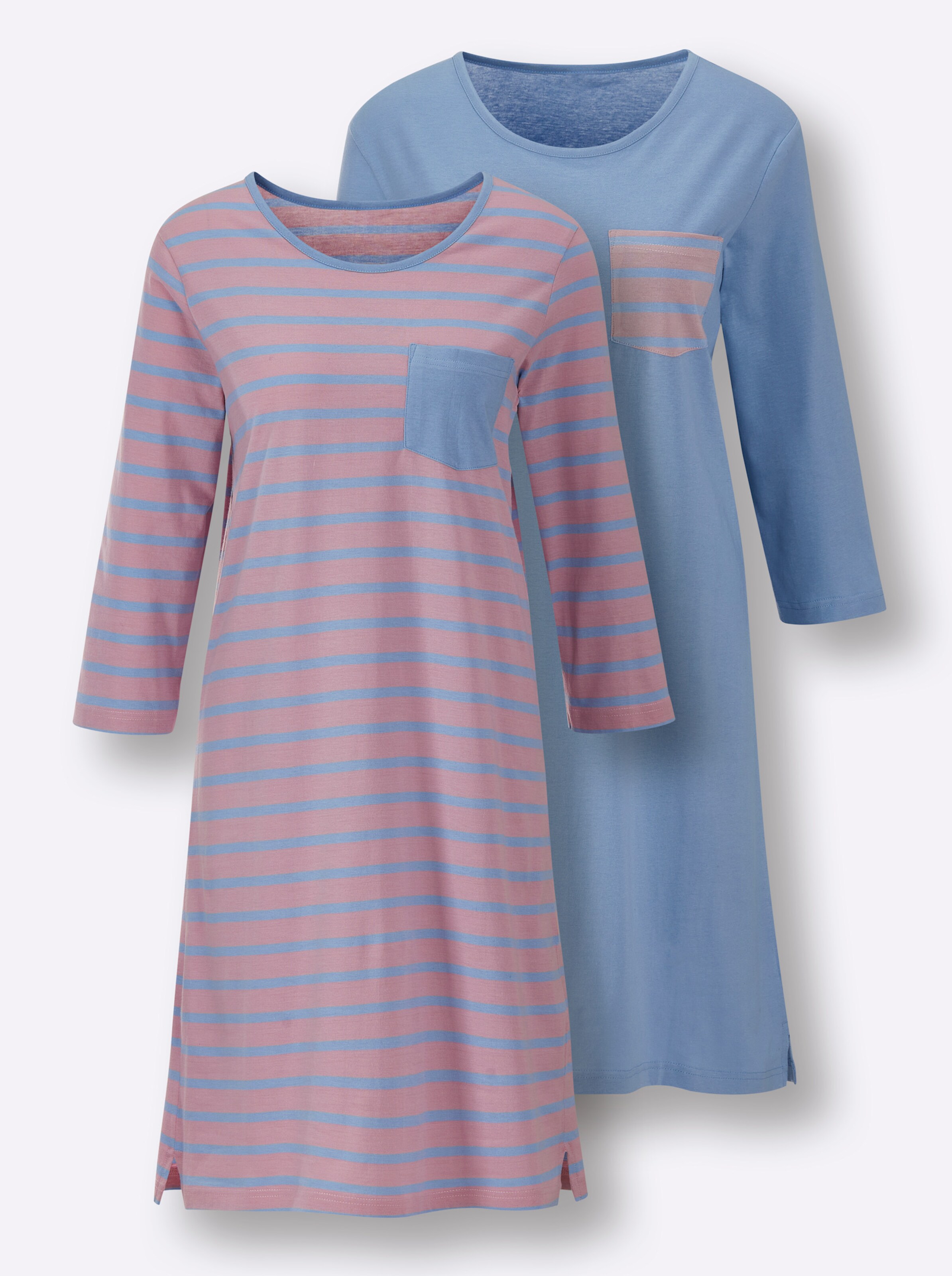wäschepur Sleepshirts in bleu + hortensia-bleu-geringelt