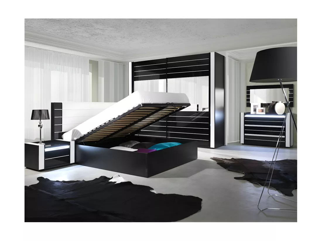Chevet deux tiroirs LINA noir et blanc – 71 x 42 x 45 cm