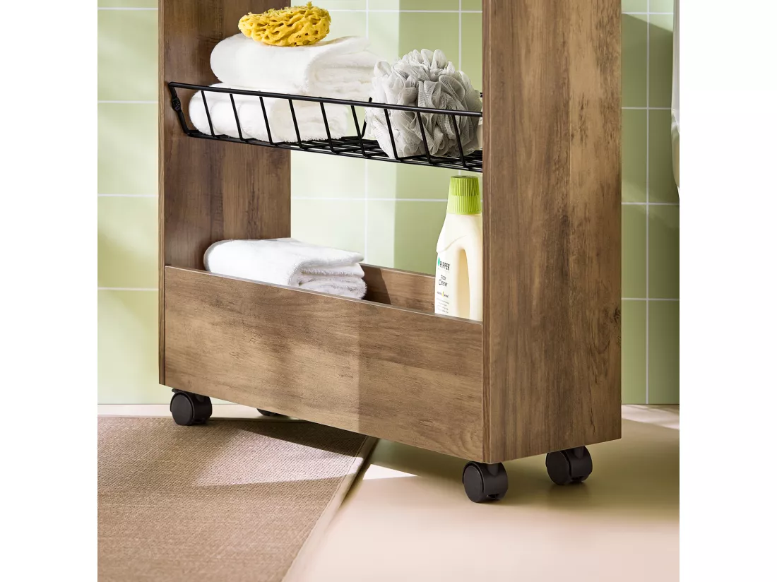 Chariot de Rangement Mobile sur 3 Niveaux Étagère de Niche à Roulettes en Bois et métal, BZR46-N