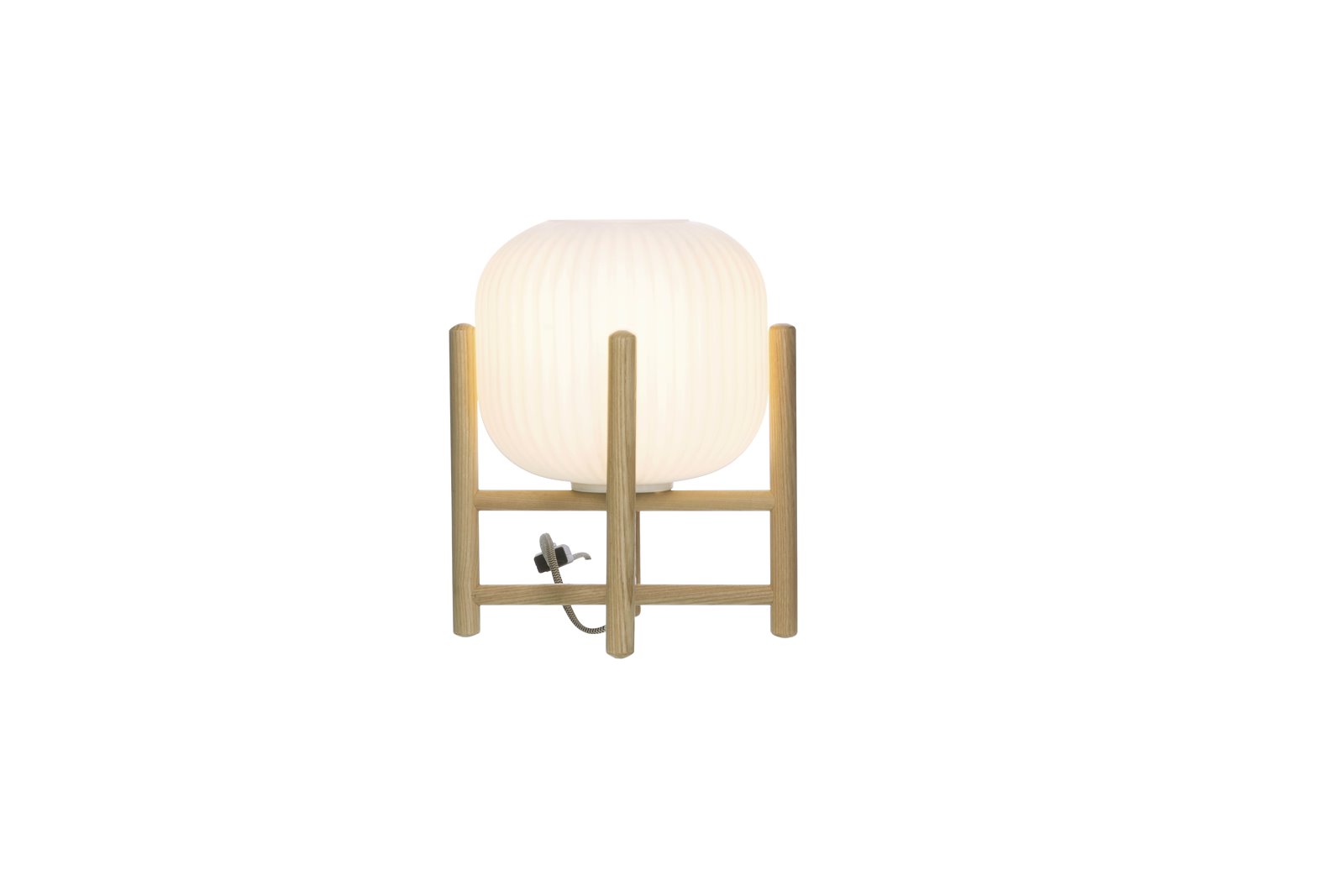 Vinda bordlampe Stor natur tre med hvit opalglass, ledning og bryter E27 Max 40W