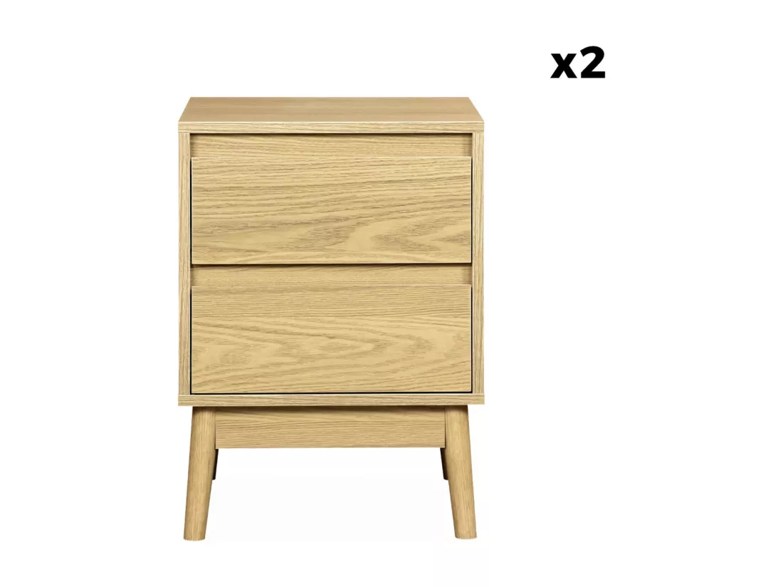 Lot de 2 tables de chevet décor bois. deux tiroirs