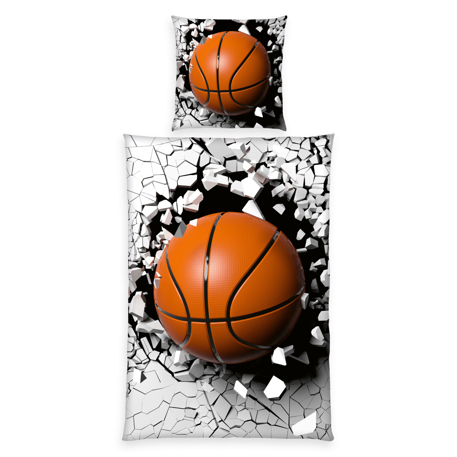 Renforcé-Bettwäsche BASKETBALL - weiß-braun - 135x200 cm