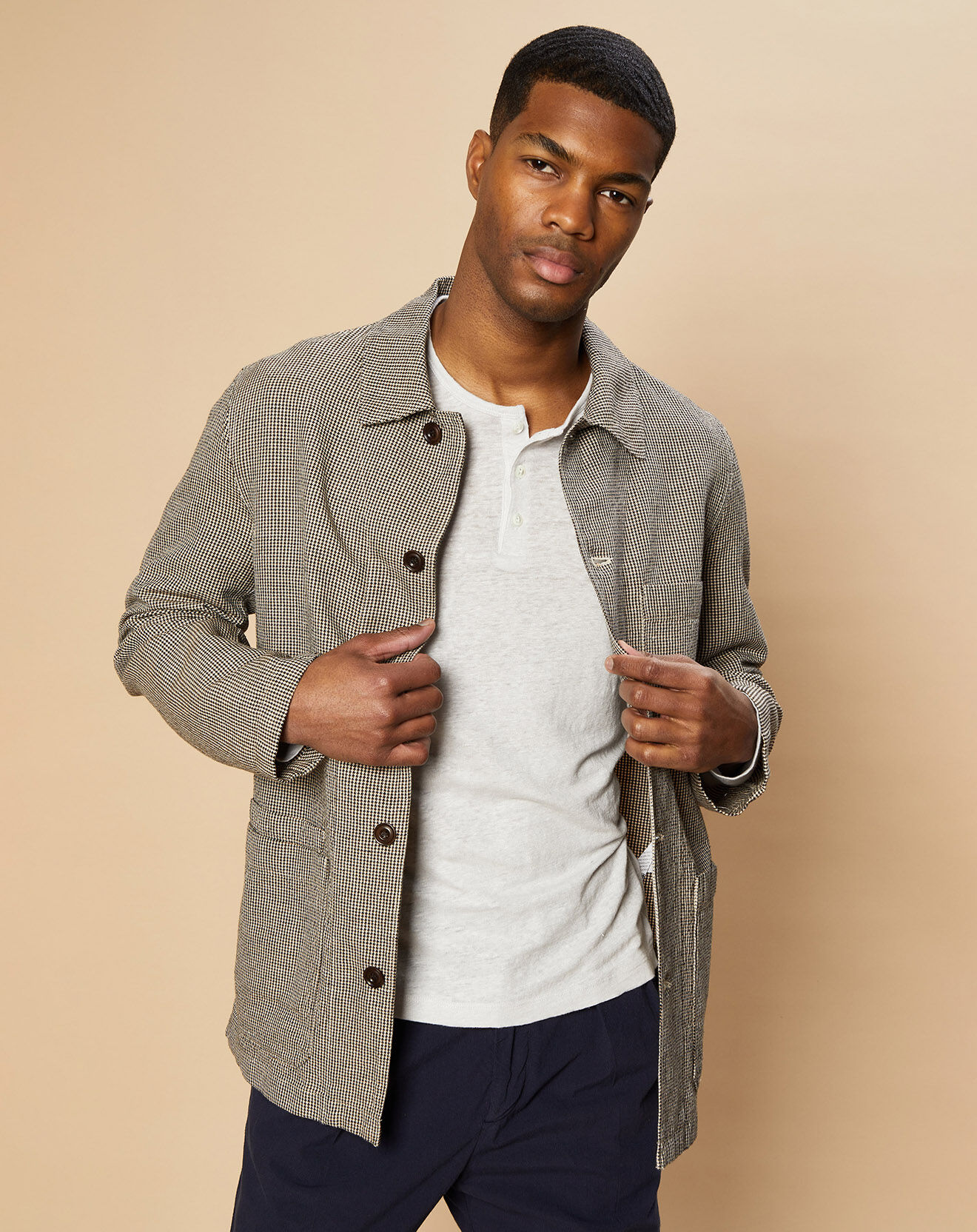 Hartford Veste en Lin & Coton Jerry marron/beige