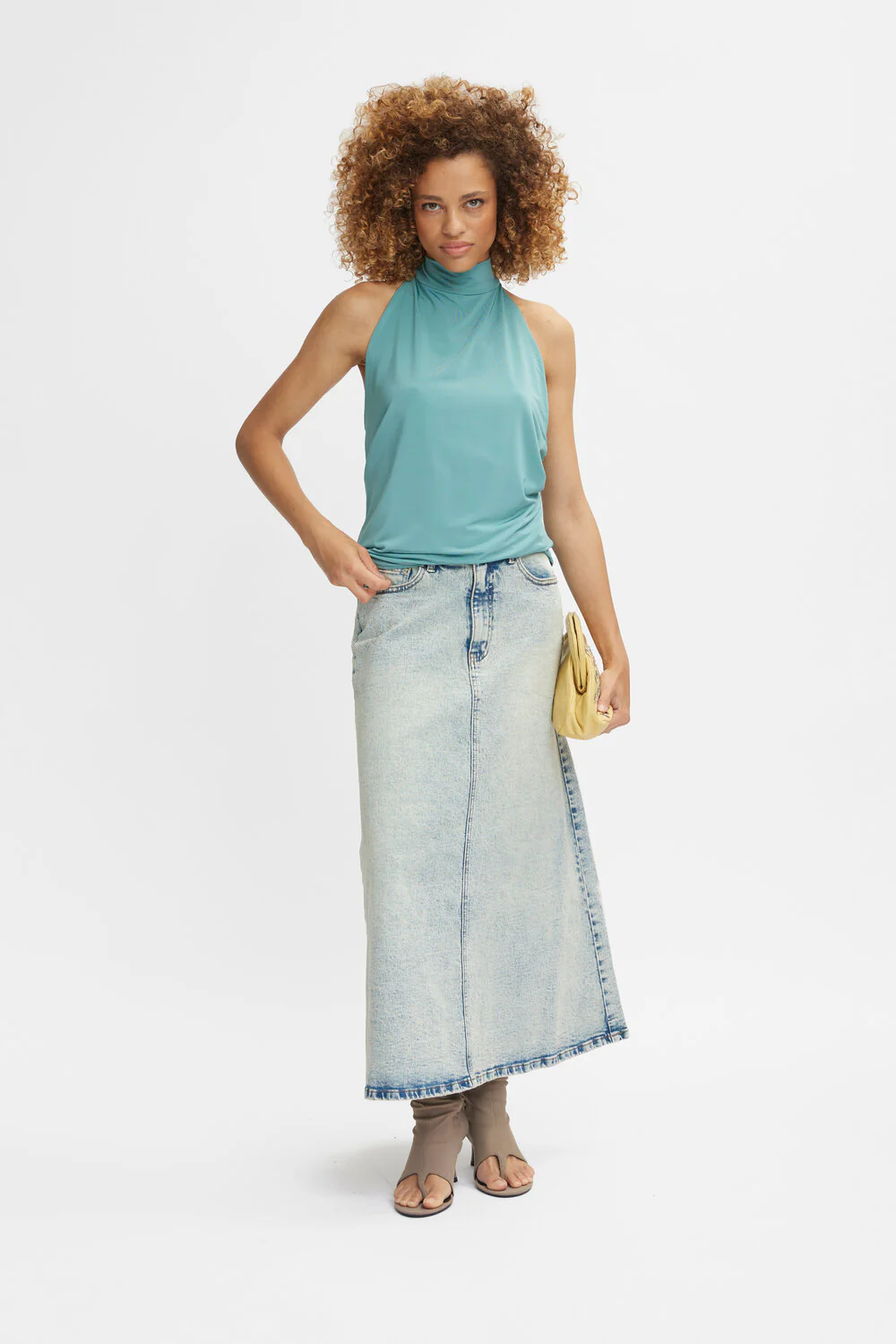 GESTUZ  ManulaGZ HW midi denimnederdel - Light blue acid wash