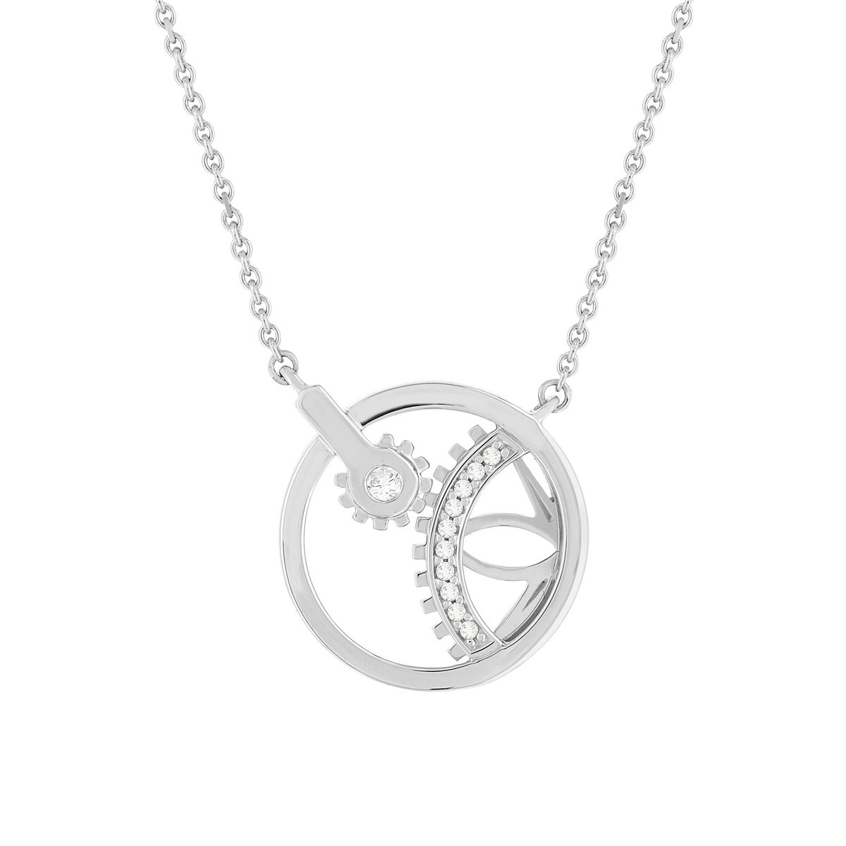 Collier Vesontio or blanc 750, diamants total 5/100e de carat. Longueur 45 cm.