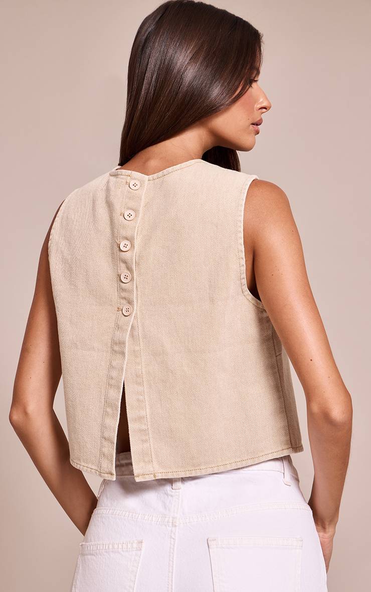 Washed Stone Haut En Denim Boxy À Col Rond
