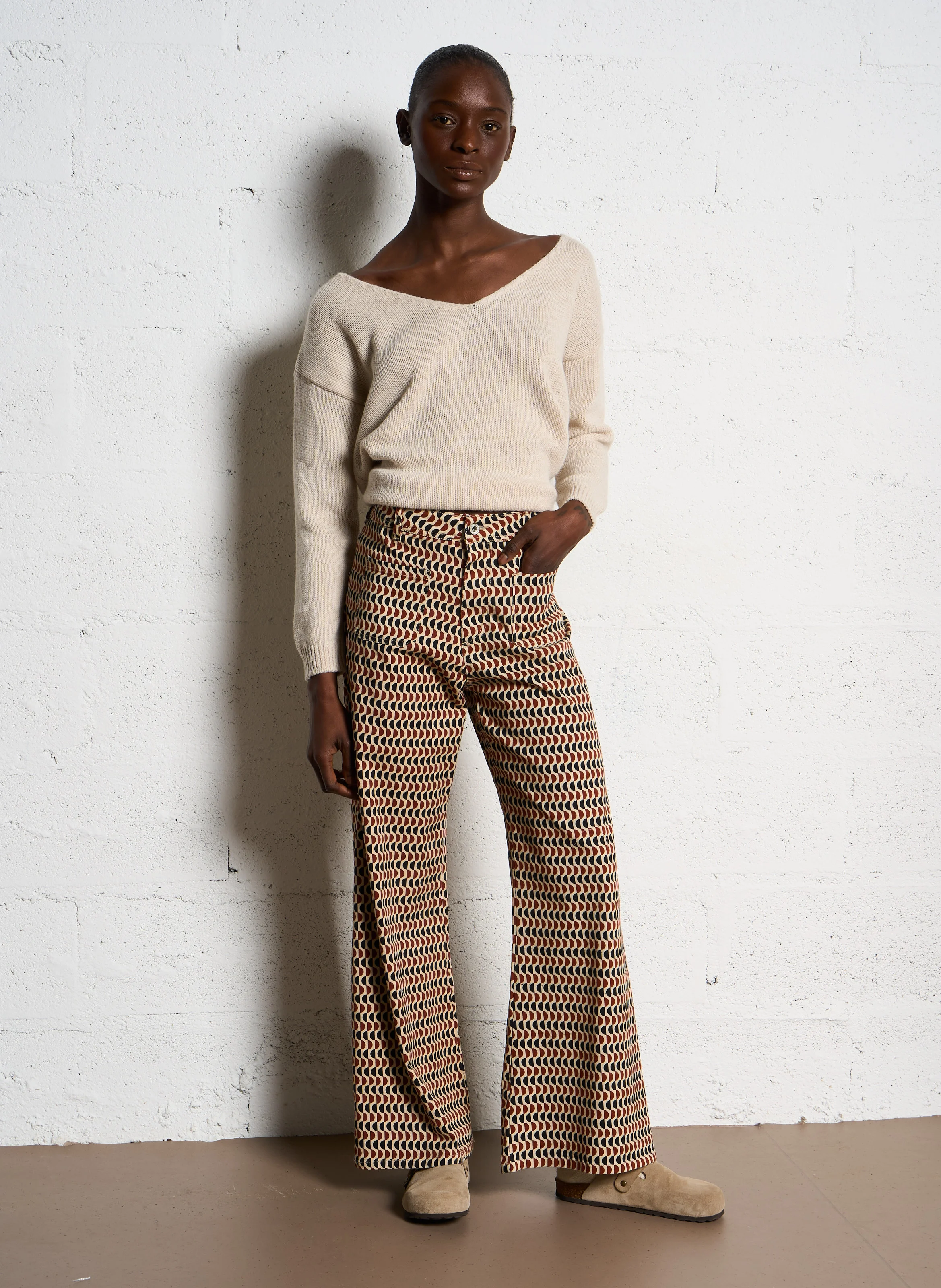Pantalon flare imprimé | Blanc