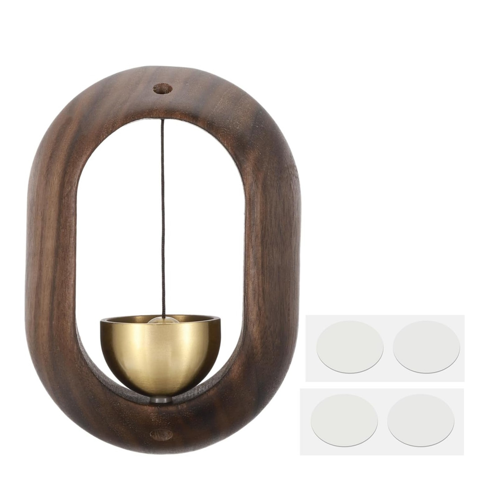 (103x74mm) Metall Glocke Eingangs Tür Klingel Deko Glockenspiel mit Magnetischem / Selbstklebendem Holz Rahmen - Braun / Gold