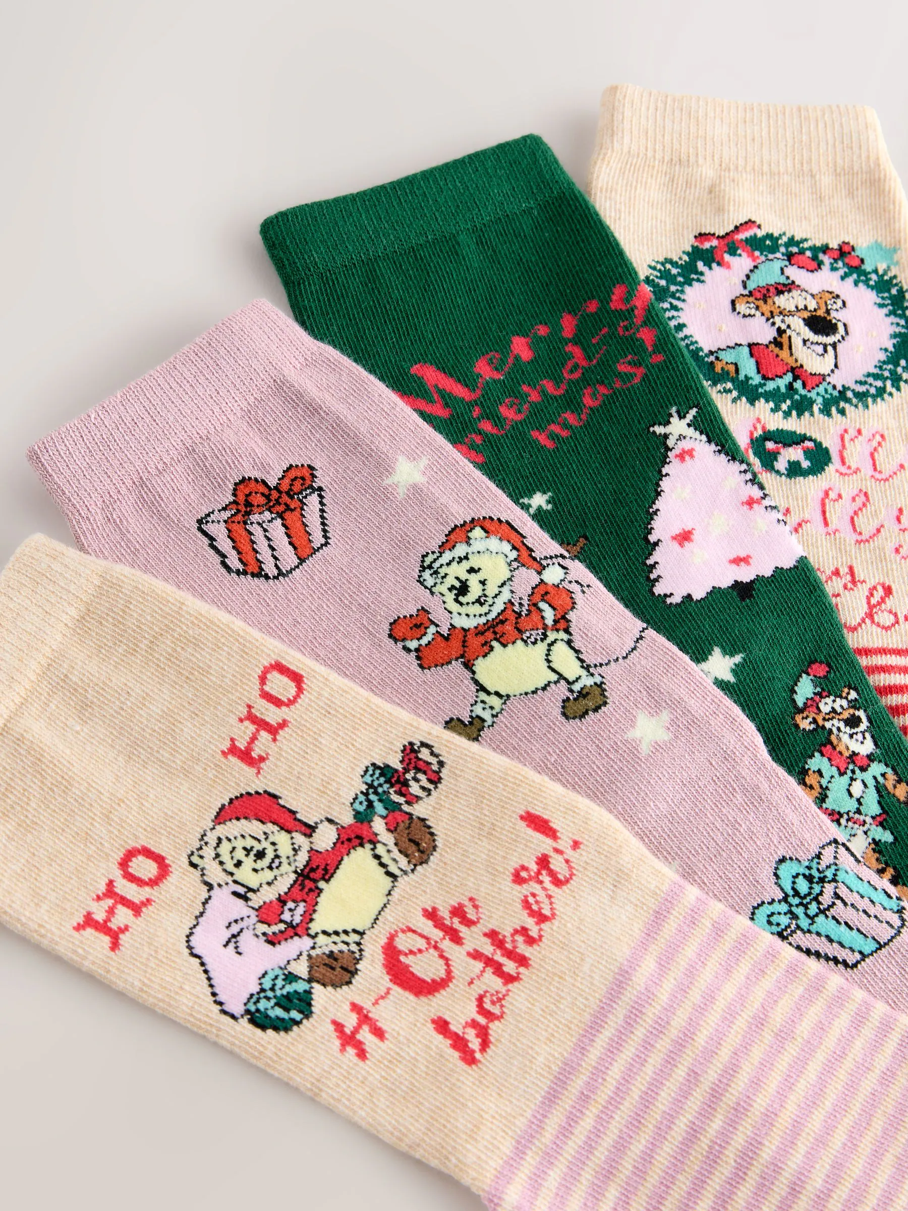 Winnie The Pooh License - 4 paar enkelsokken met kerstmotief