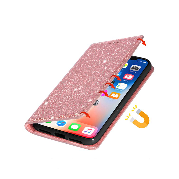 Samsung Galaxy S25 Flip Wallet Cover Leder Tasche Glitzer Optik - Roségold