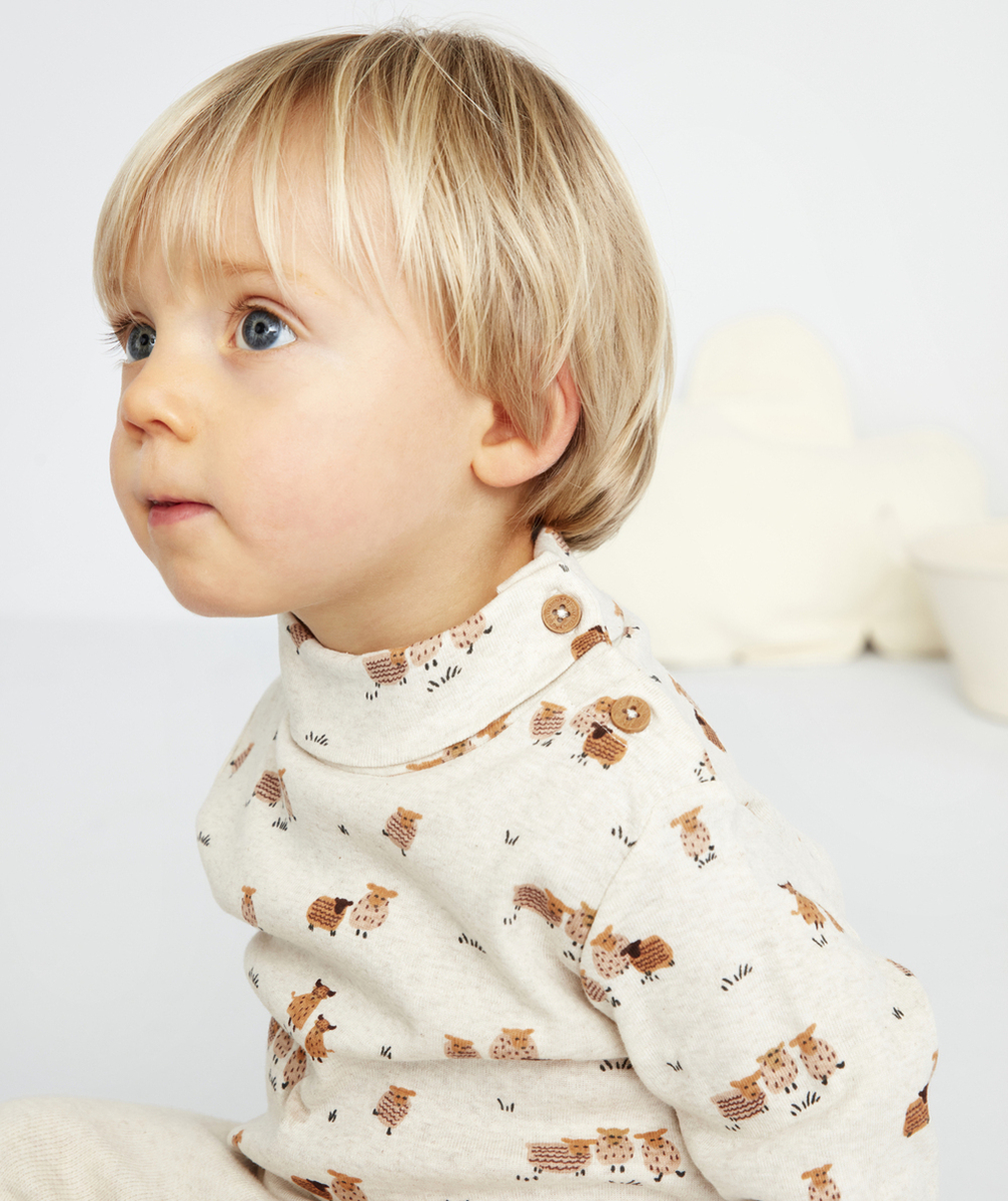 SOUS PULL COL MONTANT EN COTON IMPRIMÉ ANIMALIER BÉBÉ GARÇON