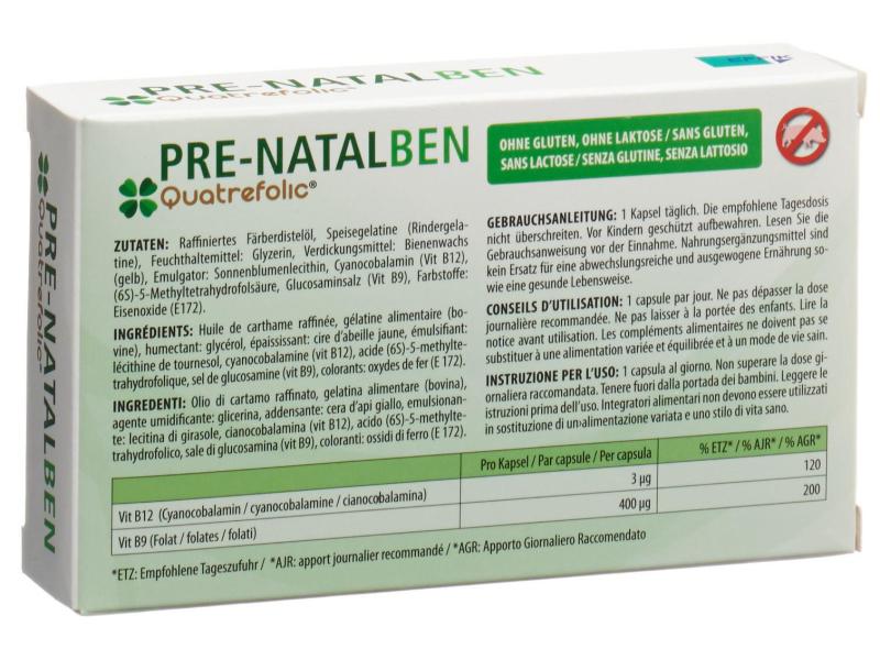 Natalben Pre-Natalben Quatrefolic 28 Kapseln Nahrungsergänzungsmittel für Frauen mit Kinderwunsch