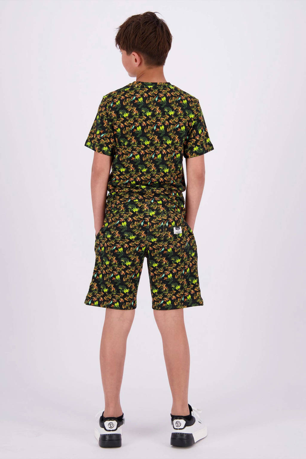 Vingino sweatshort Ralli met all over print zwart/neon geel/oranje