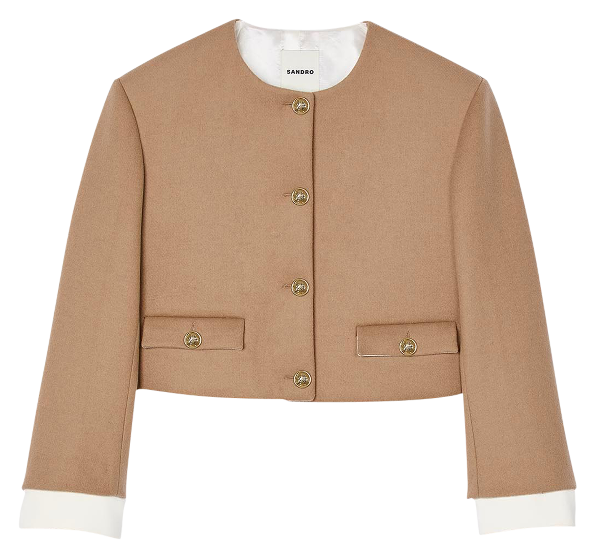 Veste courte droite col rond en laine mélangée | Marron