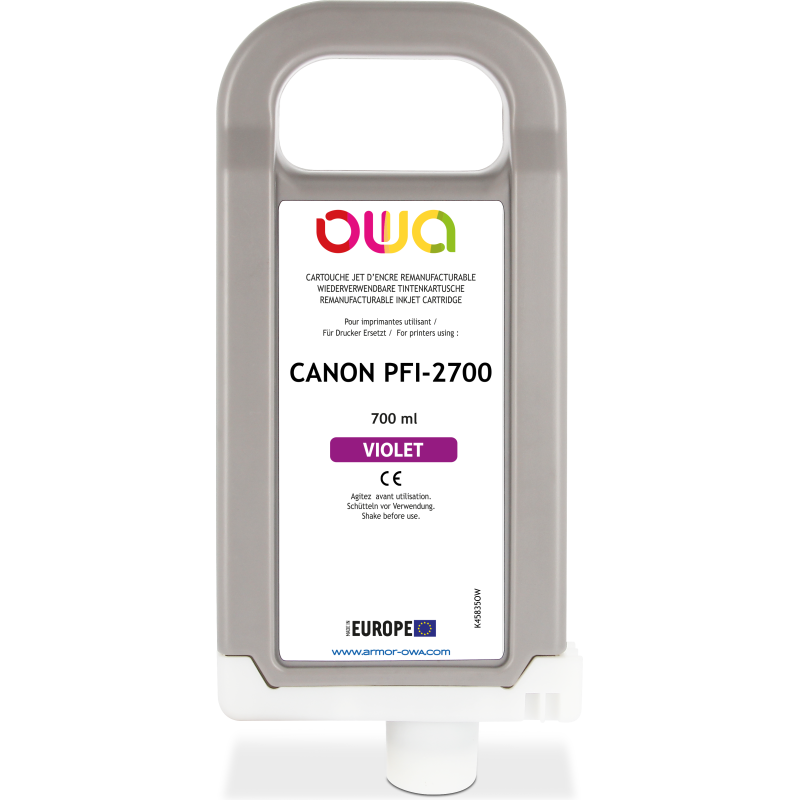 Cartouche d'encre traceur remanufacturable OWA - standard - Violet - pour CANON PFI-2700 V